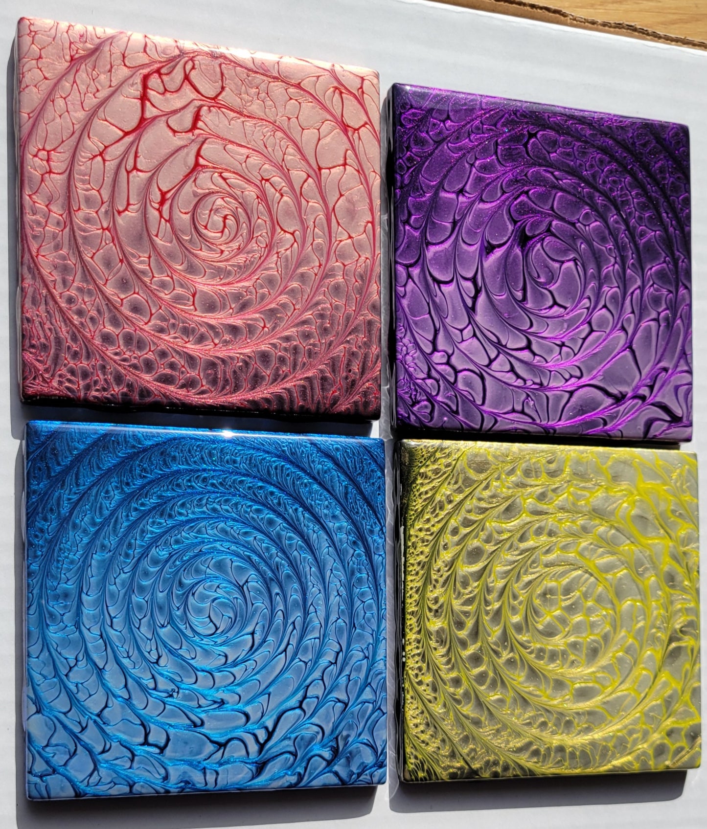 Handmade Fluid Art Tile Coasters Set of 4