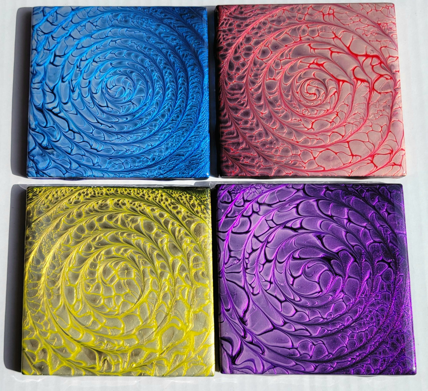 Handmade Fluid Art Tile Coasters Set of 4