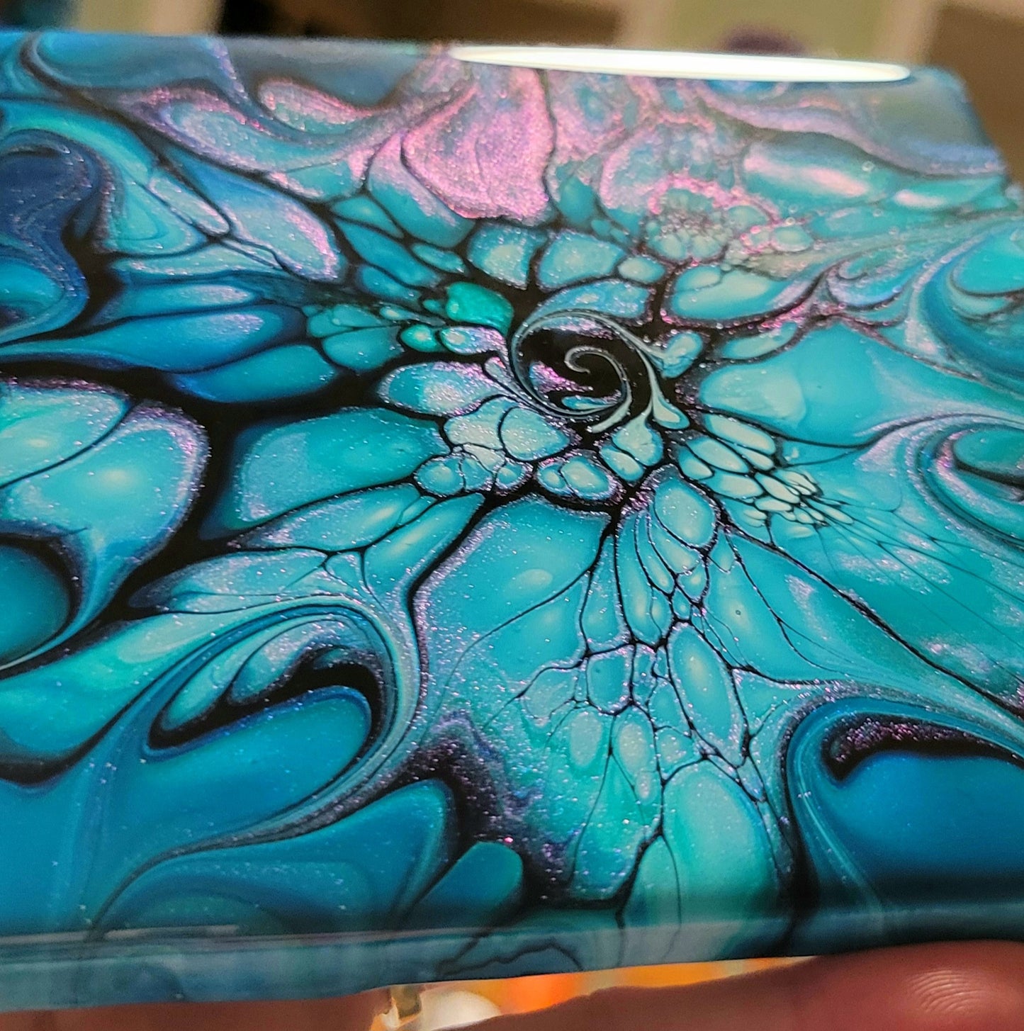 Fluid Art Bloom on 4.25 inch tile