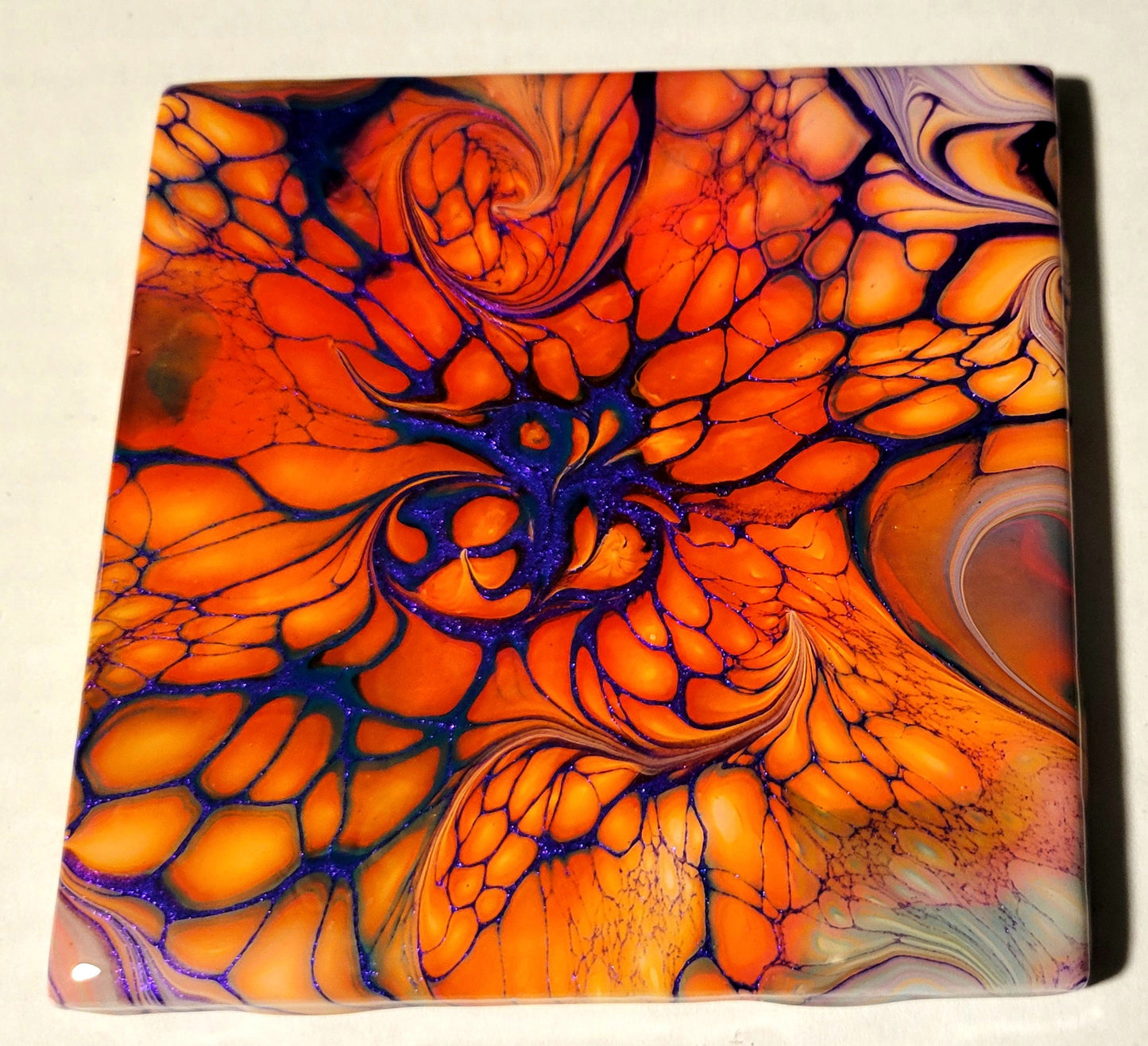 Fluid Art Bloom on 4.25 inch tile/Coaster with Cork Bottom