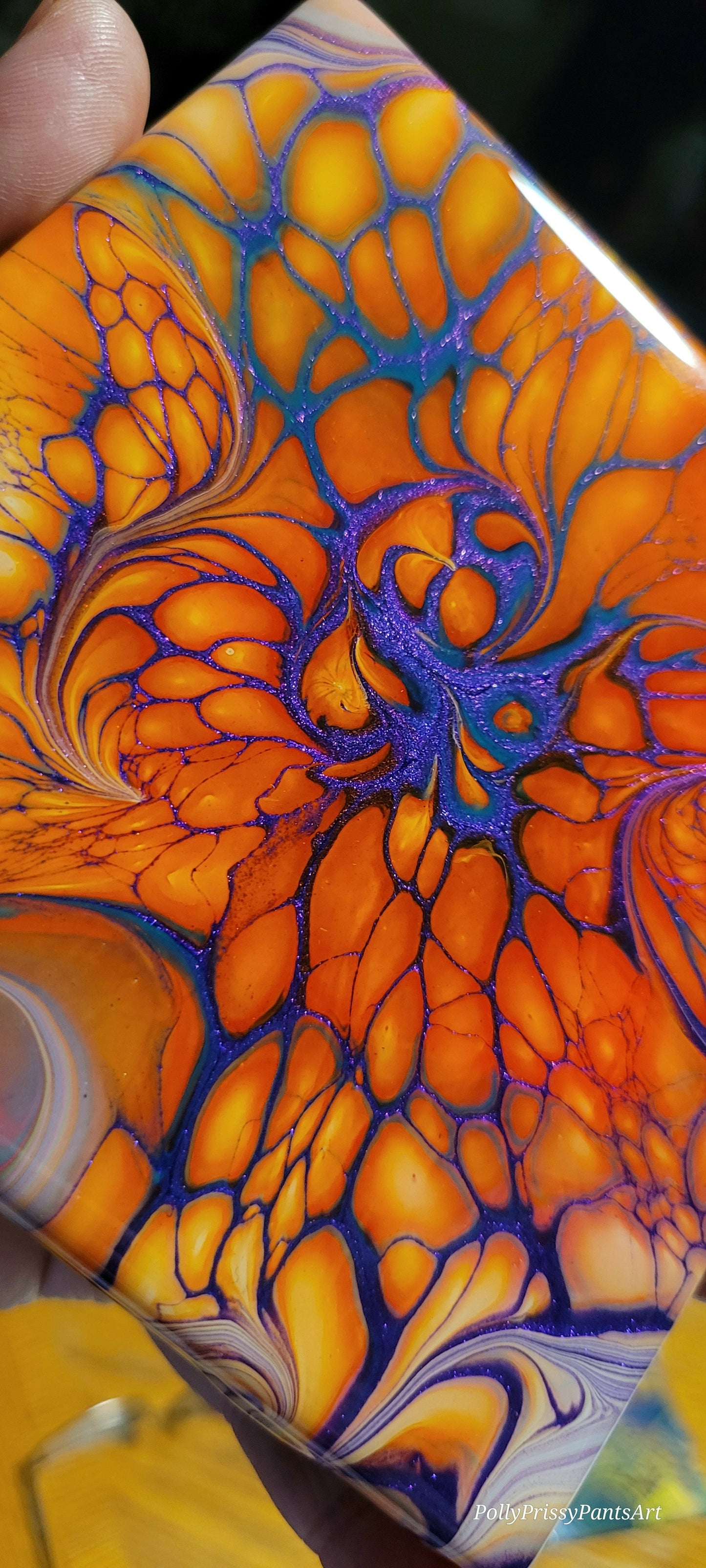 Fluid Art Bloom on 4.25 inch tile/Coaster with Cork Bottom