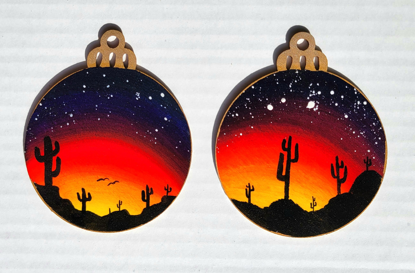 Hand Painted Wood Ornaments "Desert Sunset" Set of 2