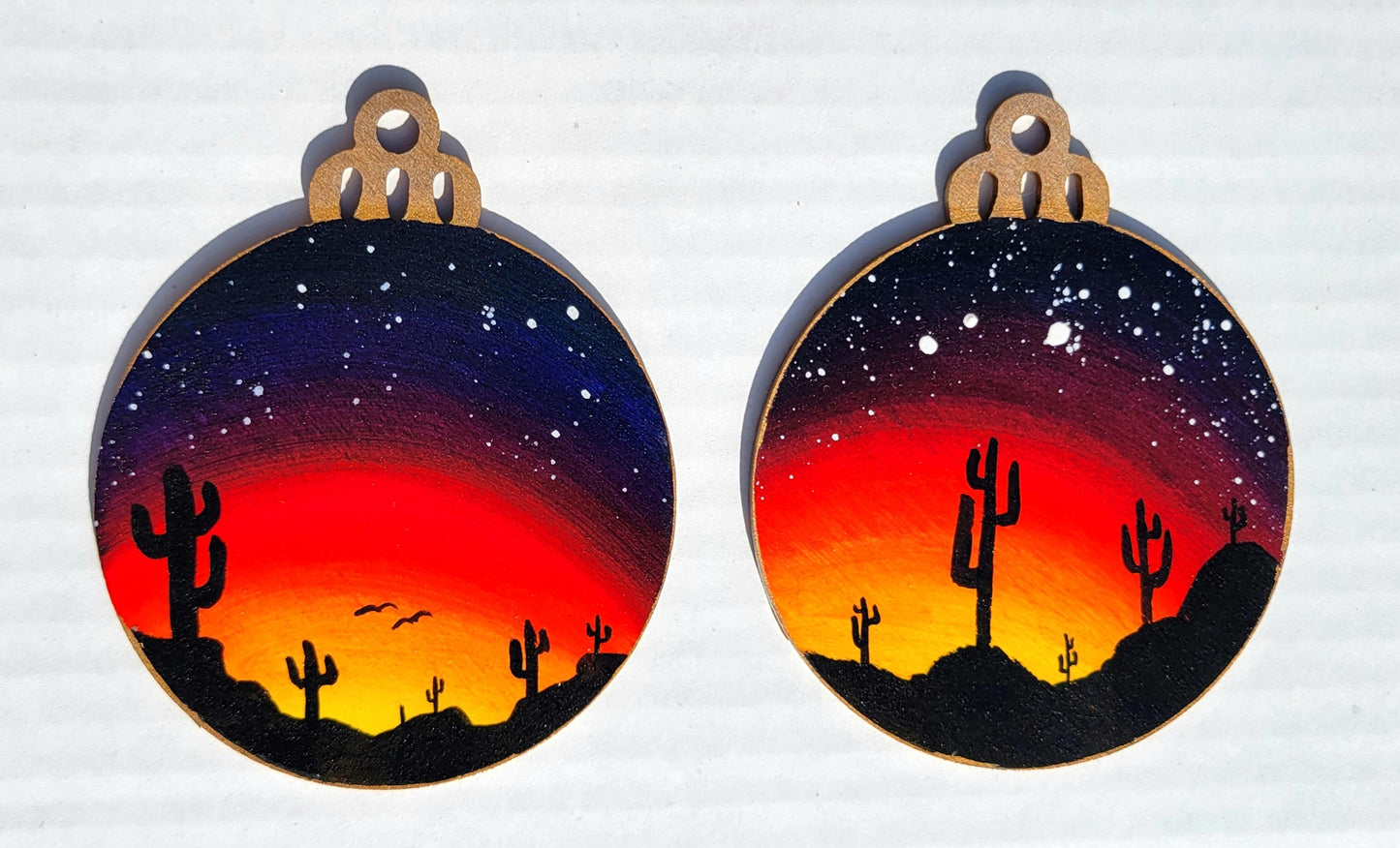 Hand Painted Wood Ornaments "Desert Sunset" Set of 2