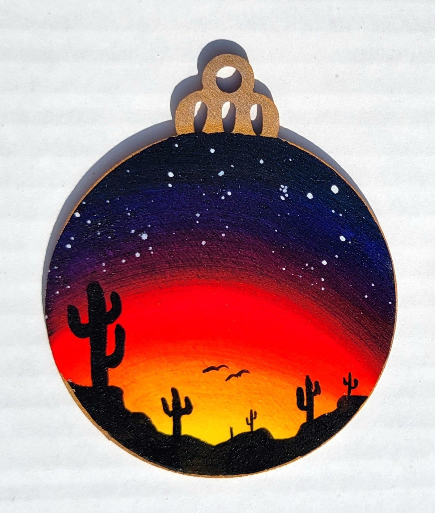 Hand Painted Wood Ornaments "Desert Sunset" Set of 2