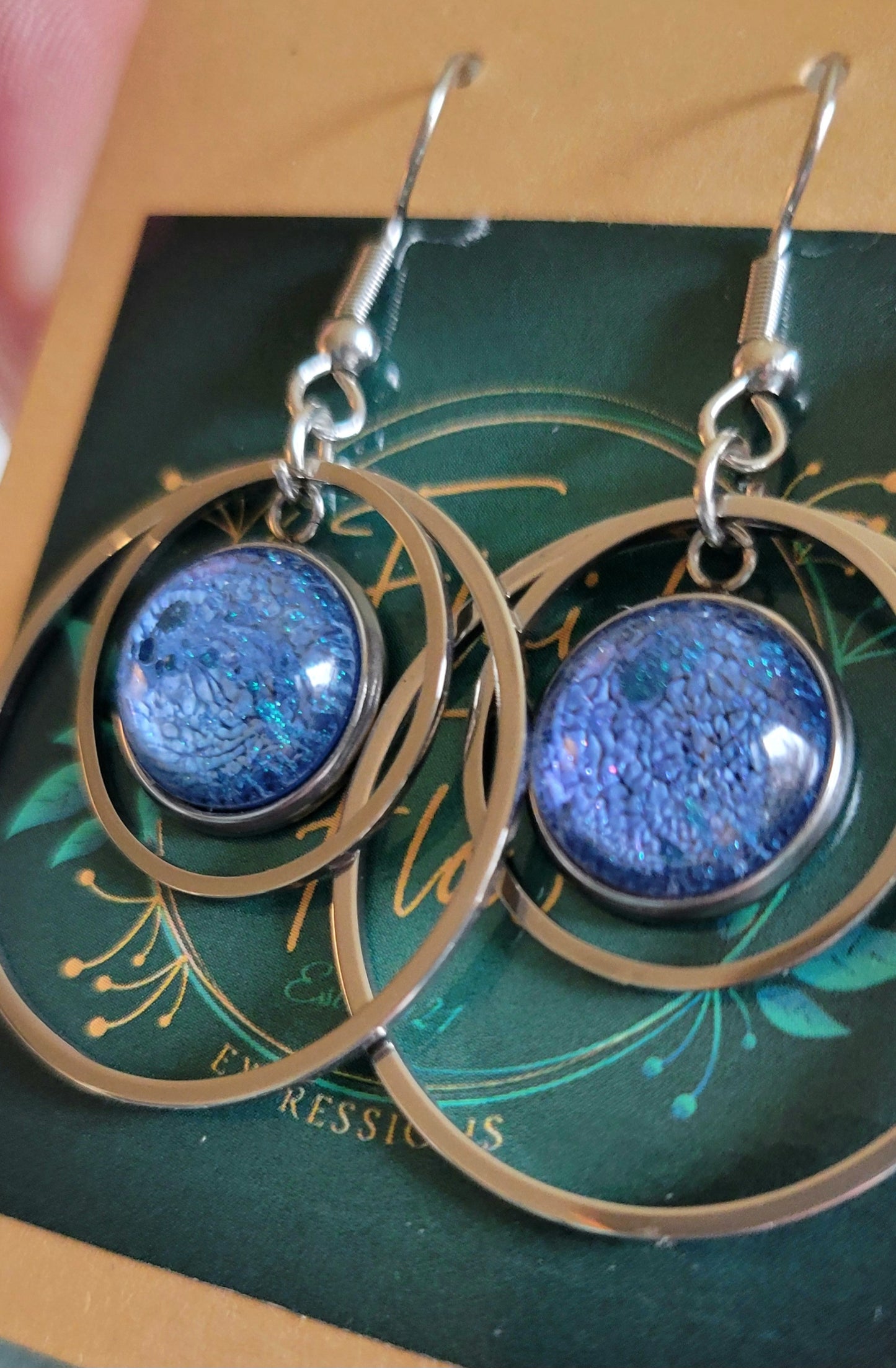 Handmade Resin Art Round Decorative Hook Earrings