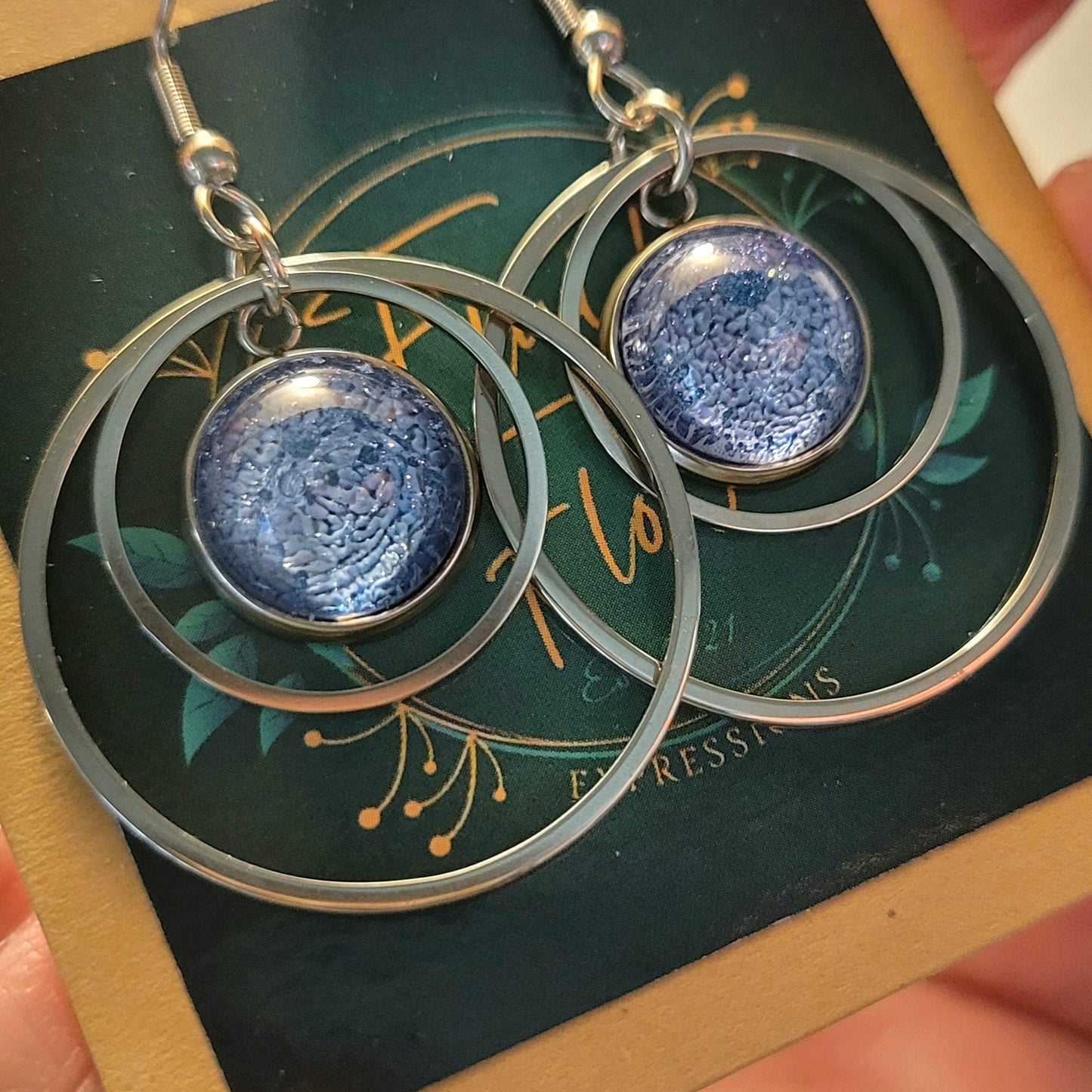 Handmade Resin Art Round Decorative Hook Earrings