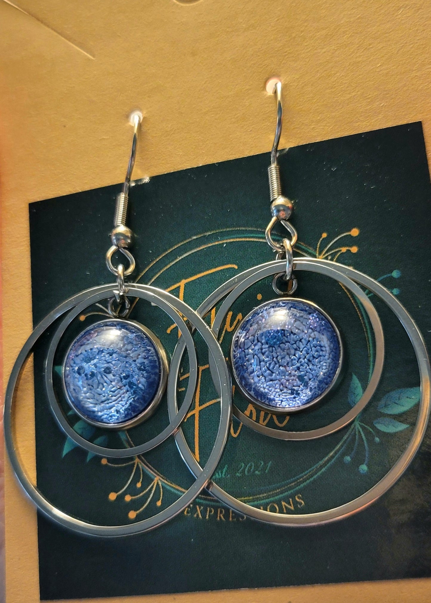 Handmade Resin Art Round Decorative Hook Earrings