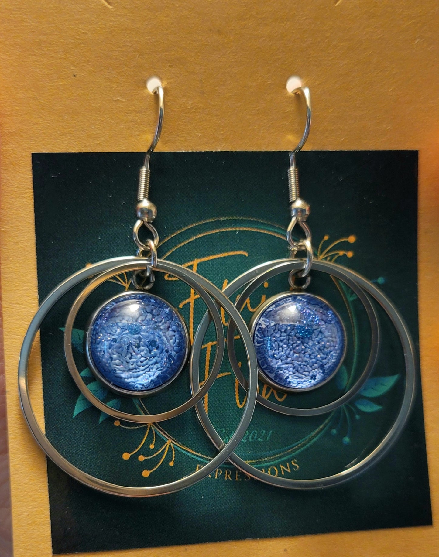 Handmade Resin Art Round Decorative Hook Earrings