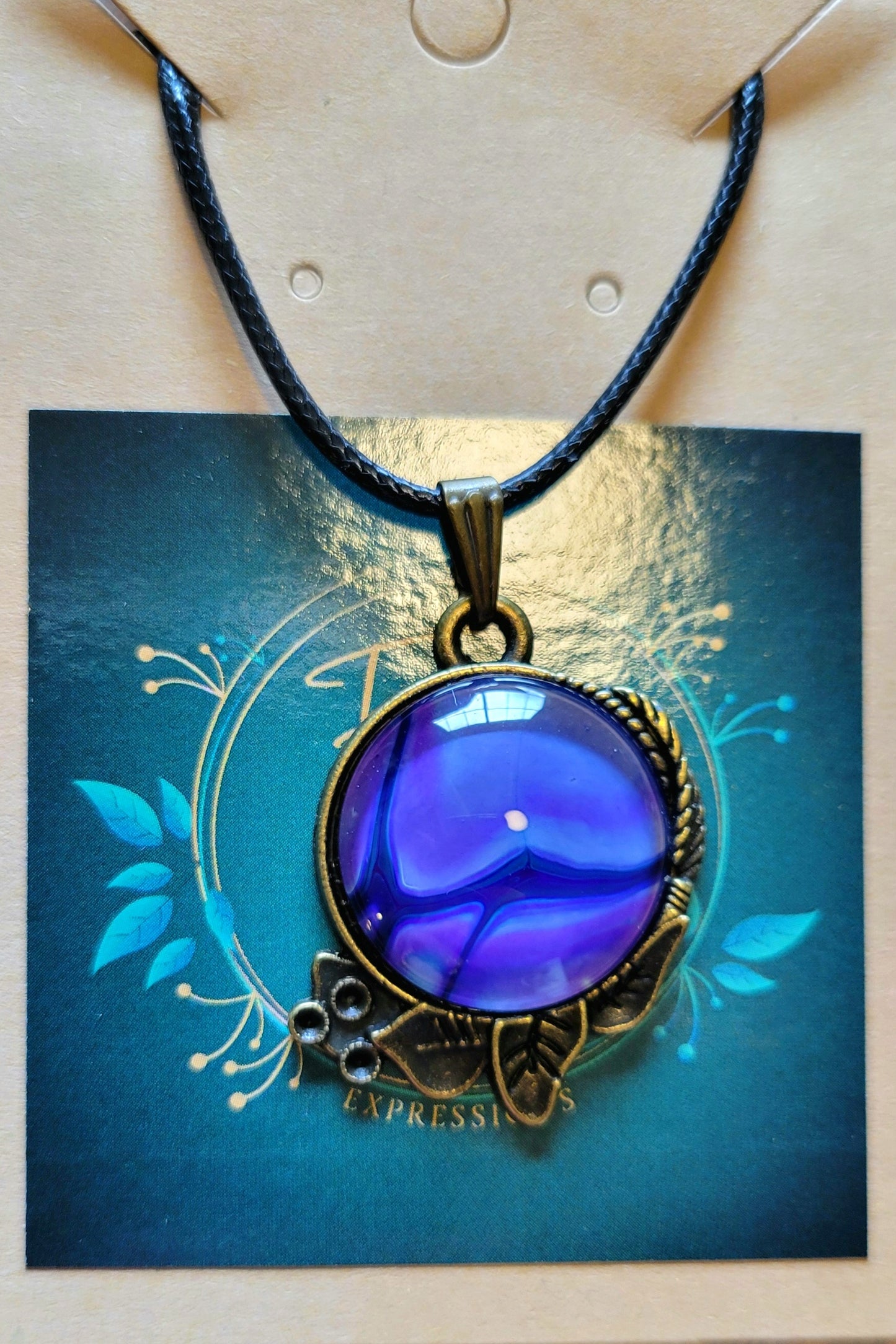 Handmade Fluid Art Decorative Pendant with Wax Leather Rope Necklace