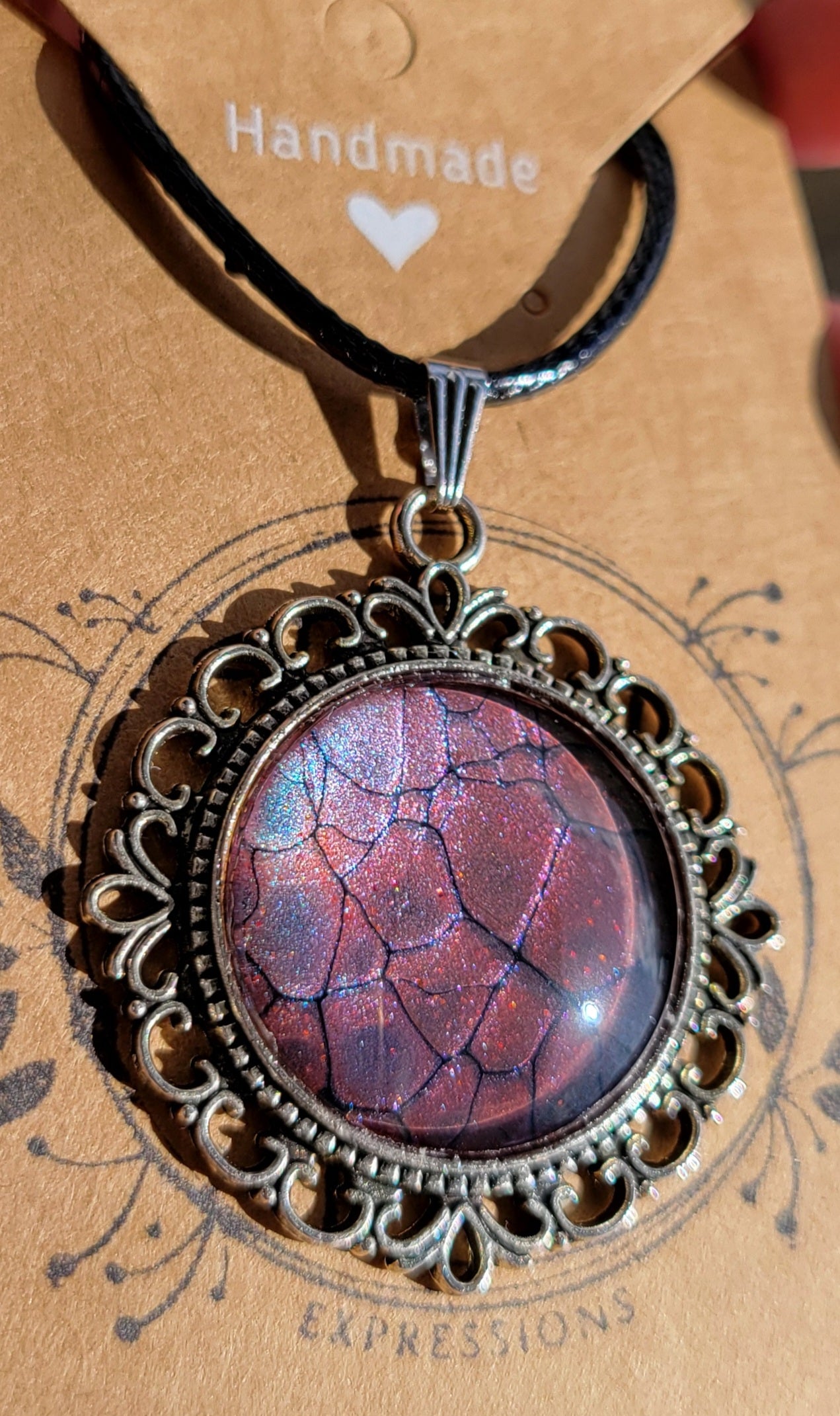 Handmade Fluid Art Colorshifting Decorative Pendant on a Braided Wax Leather Rope Necklace