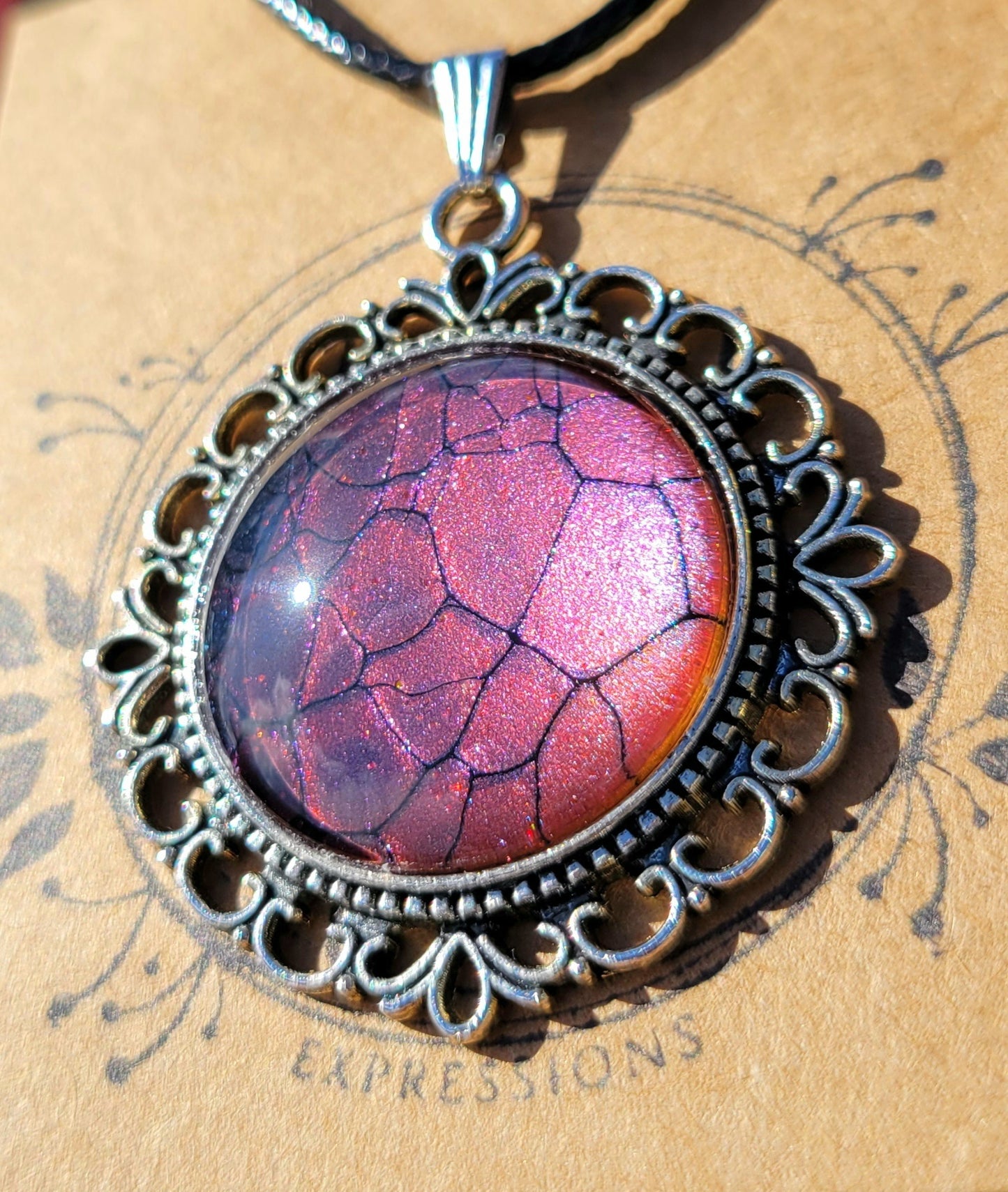 Handmade Fluid Art Colorshifting Decorative Pendant on a Braided Wax Leather Rope Necklace