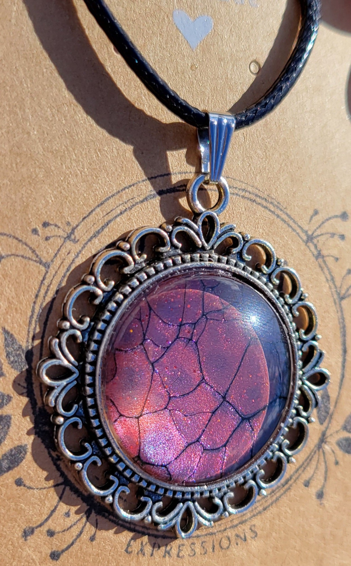 Handmade Fluid Art Colorshifting Decorative Pendant on a Braided Wax Leather Rope Necklace