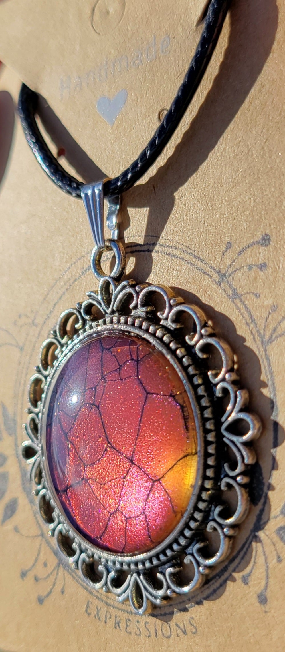 Handmade Fluid Art Colorshifting Decorative Pendant on a Braided Wax Leather Rope Necklace