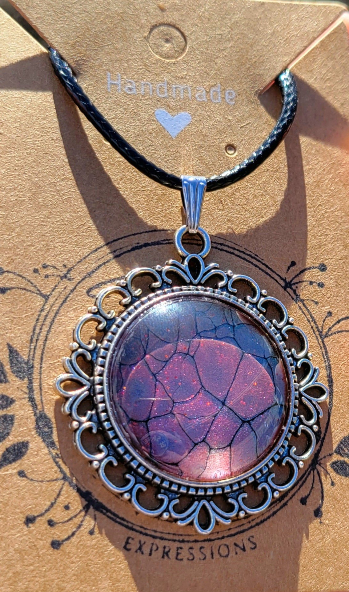 Handmade Fluid Art Colorshifting Decorative Pendant on a Braided Wax Leather Rope Necklace