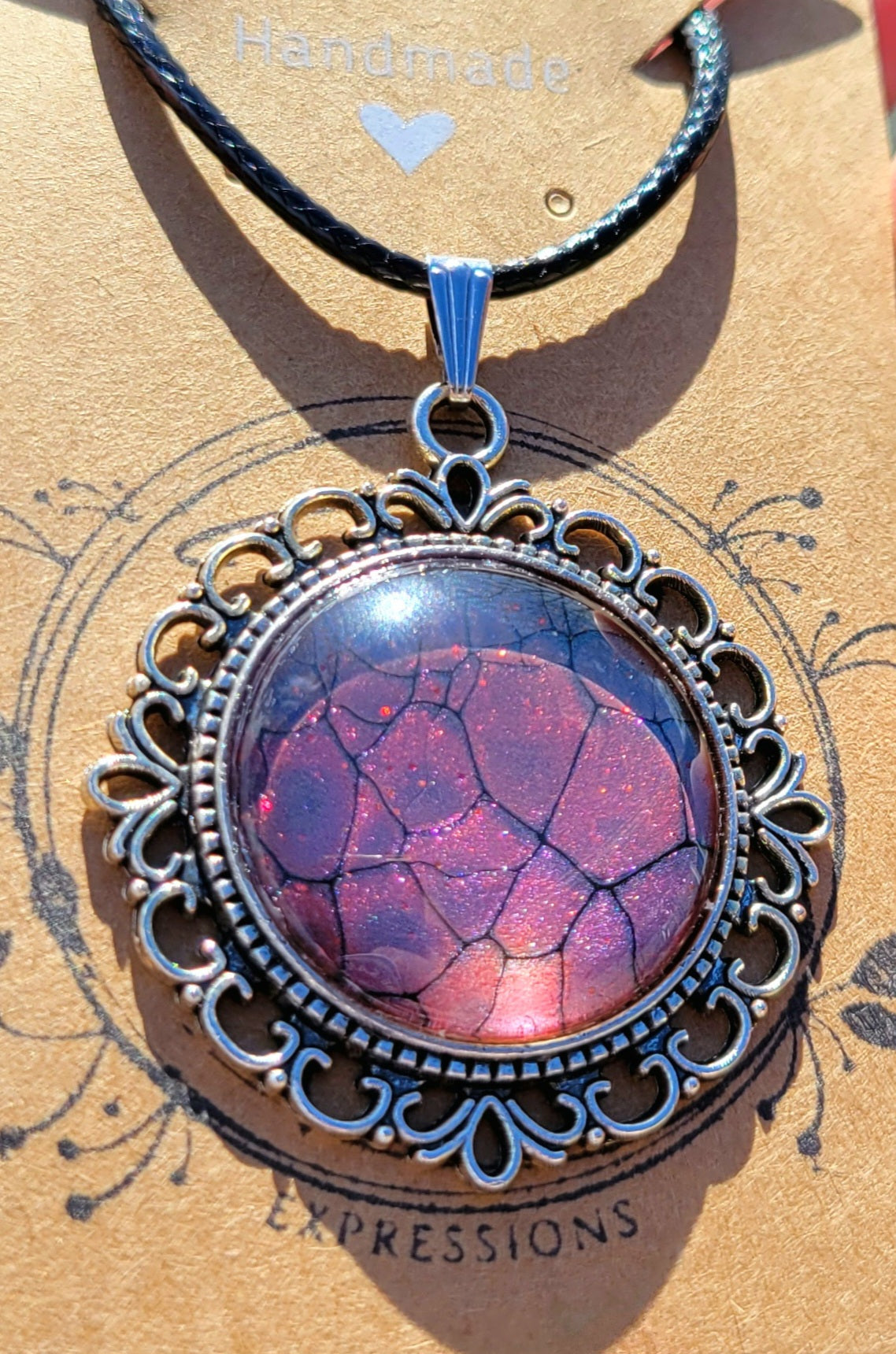 Handmade Fluid Art Colorshifting Decorative Pendant on a Braided Wax Leather Rope Necklace