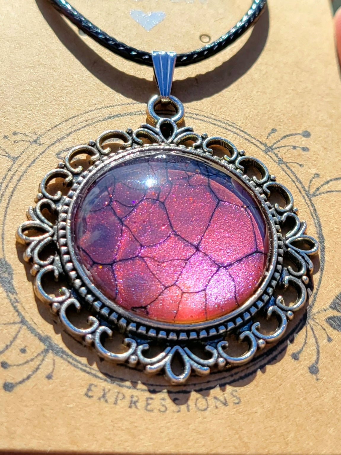 Handmade Fluid Art Colorshifting Decorative Pendant on a Braided Wax Leather Rope Necklace