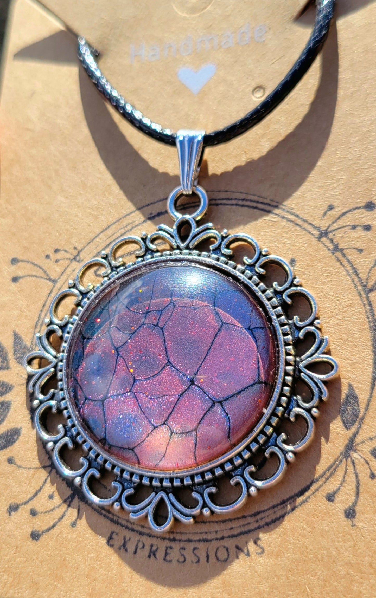 Handmade Fluid Art Colorshifting Decorative Pendant on a Braided Wax Leather Rope Necklace