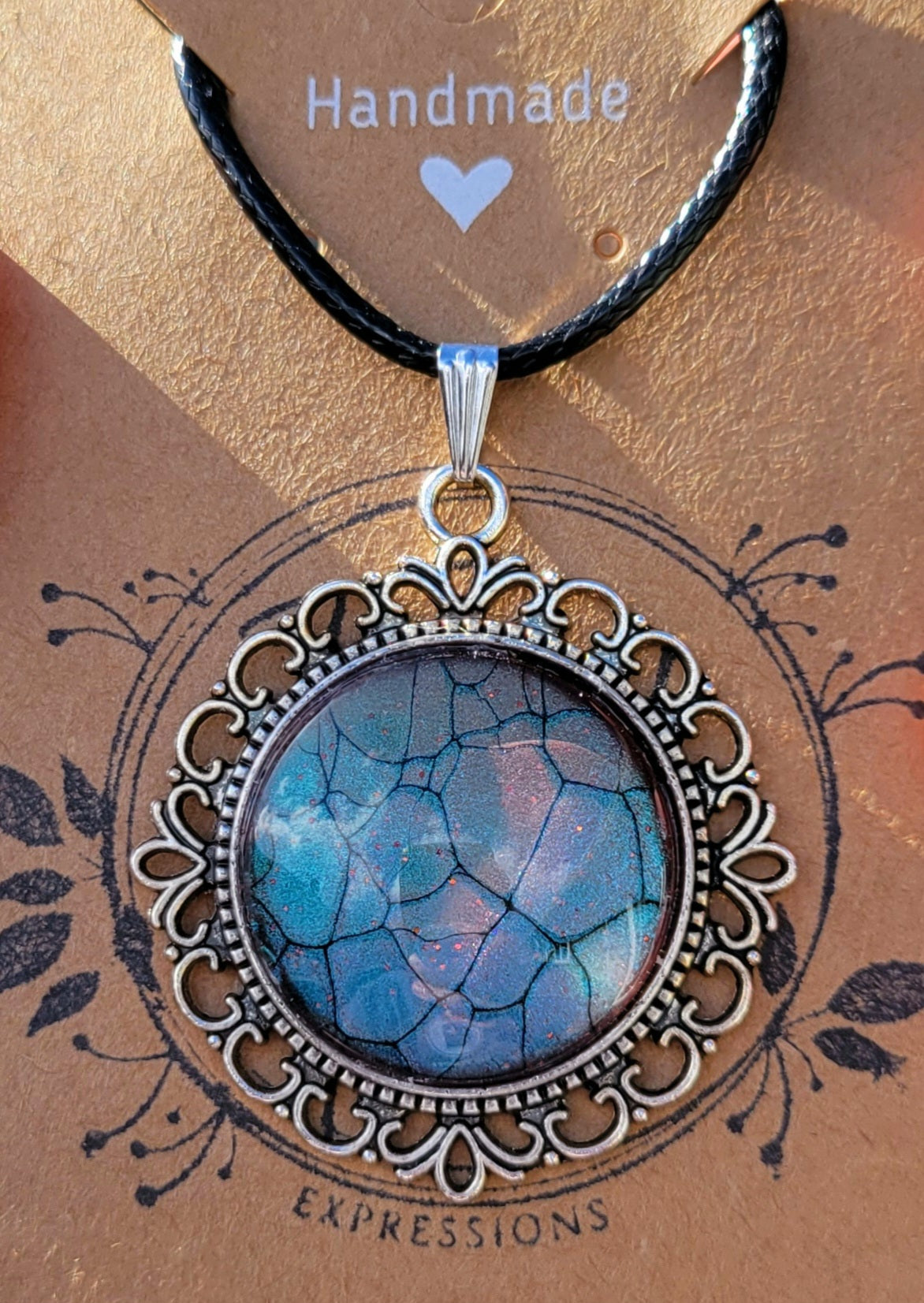 Handmade Fluid Art Colorshifting Decorative Pendant on a Braided Wax Leather Rope Necklace