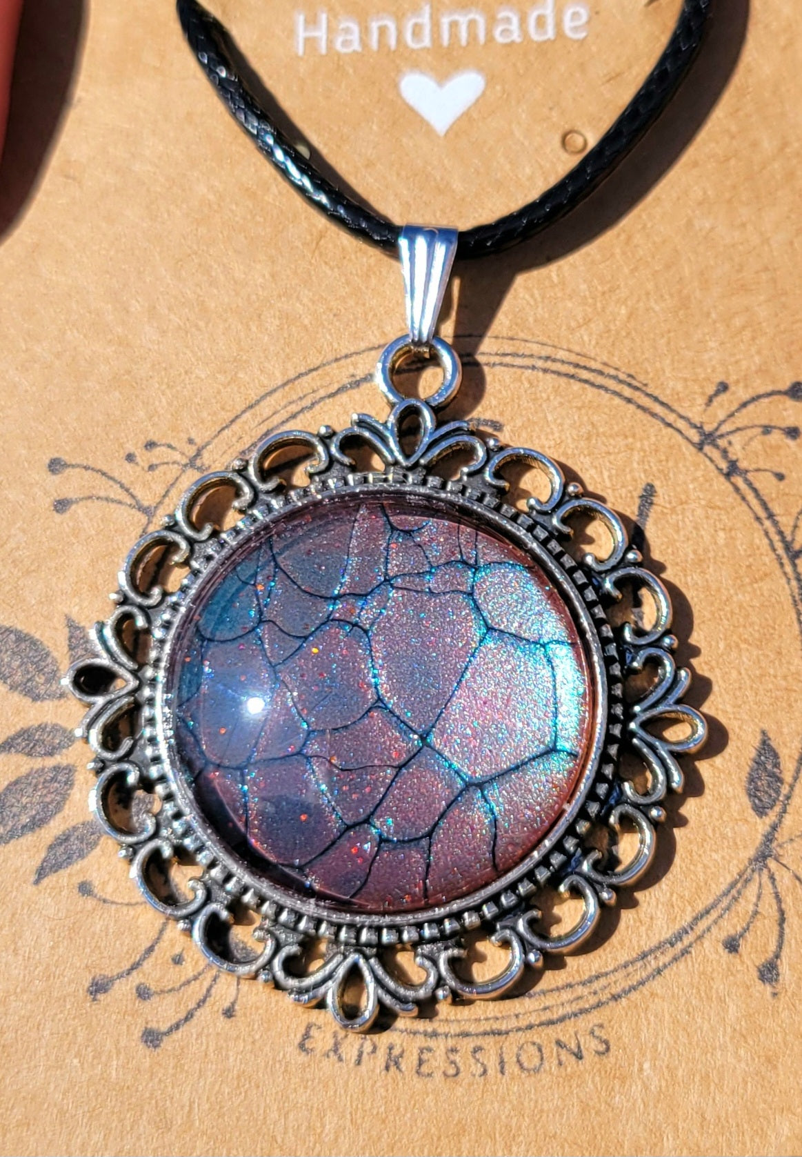 Handmade Fluid Art Colorshifting Decorative Pendant on a Braided Wax Leather Rope Necklace