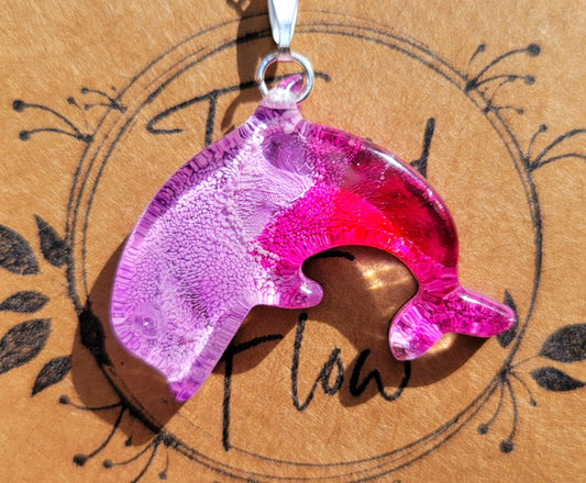Handmade Resin Art Dolphin Pendant with Silver Plated Necklace