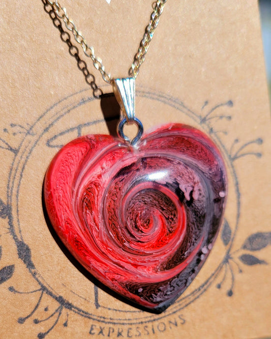 Handmade Resin Art Heart Pendant with 20 inch Silver chain