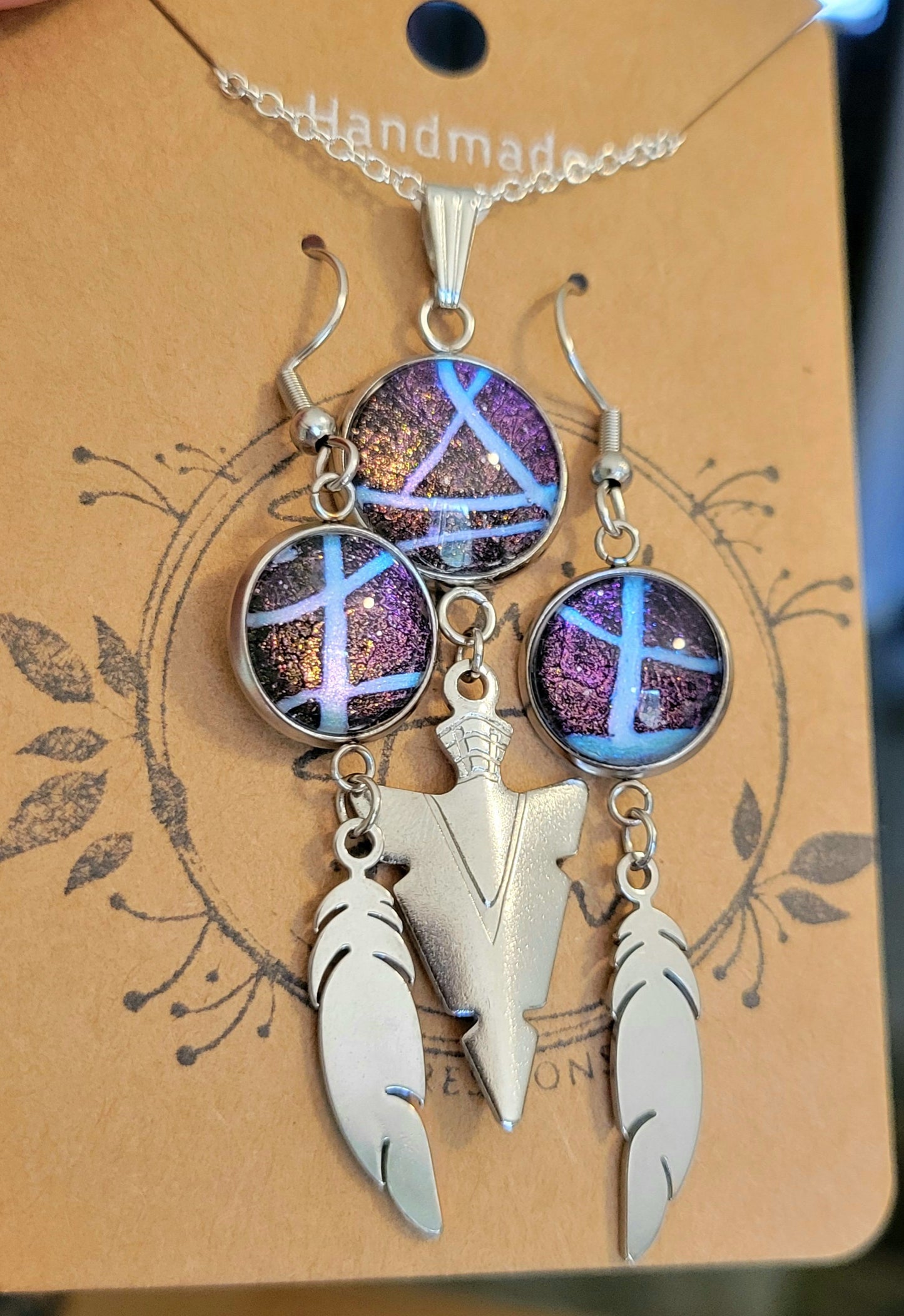 Handmade Fluid Art Earring and Necklace Set