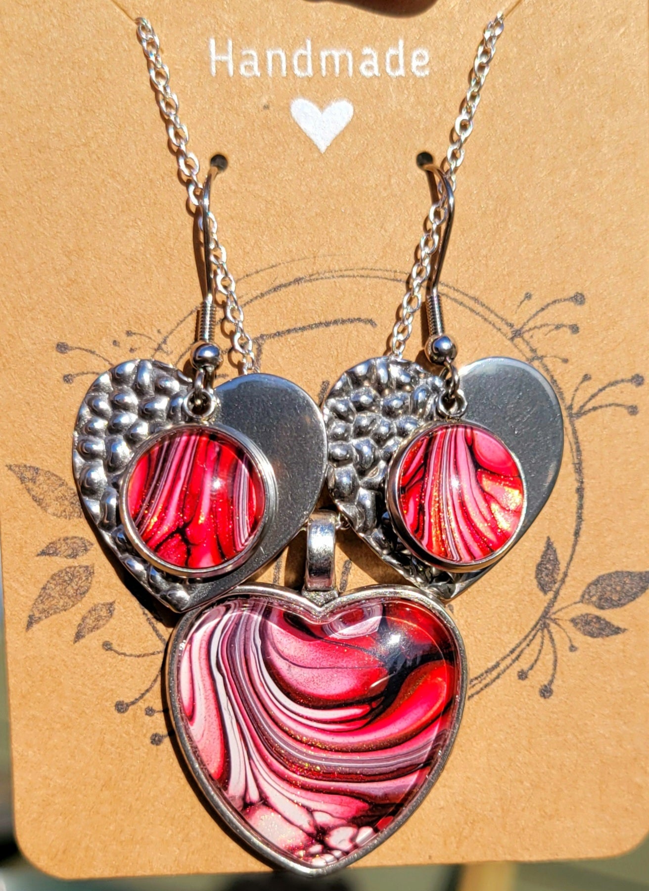 Handmade Fluid Art Earring and Necklace Set