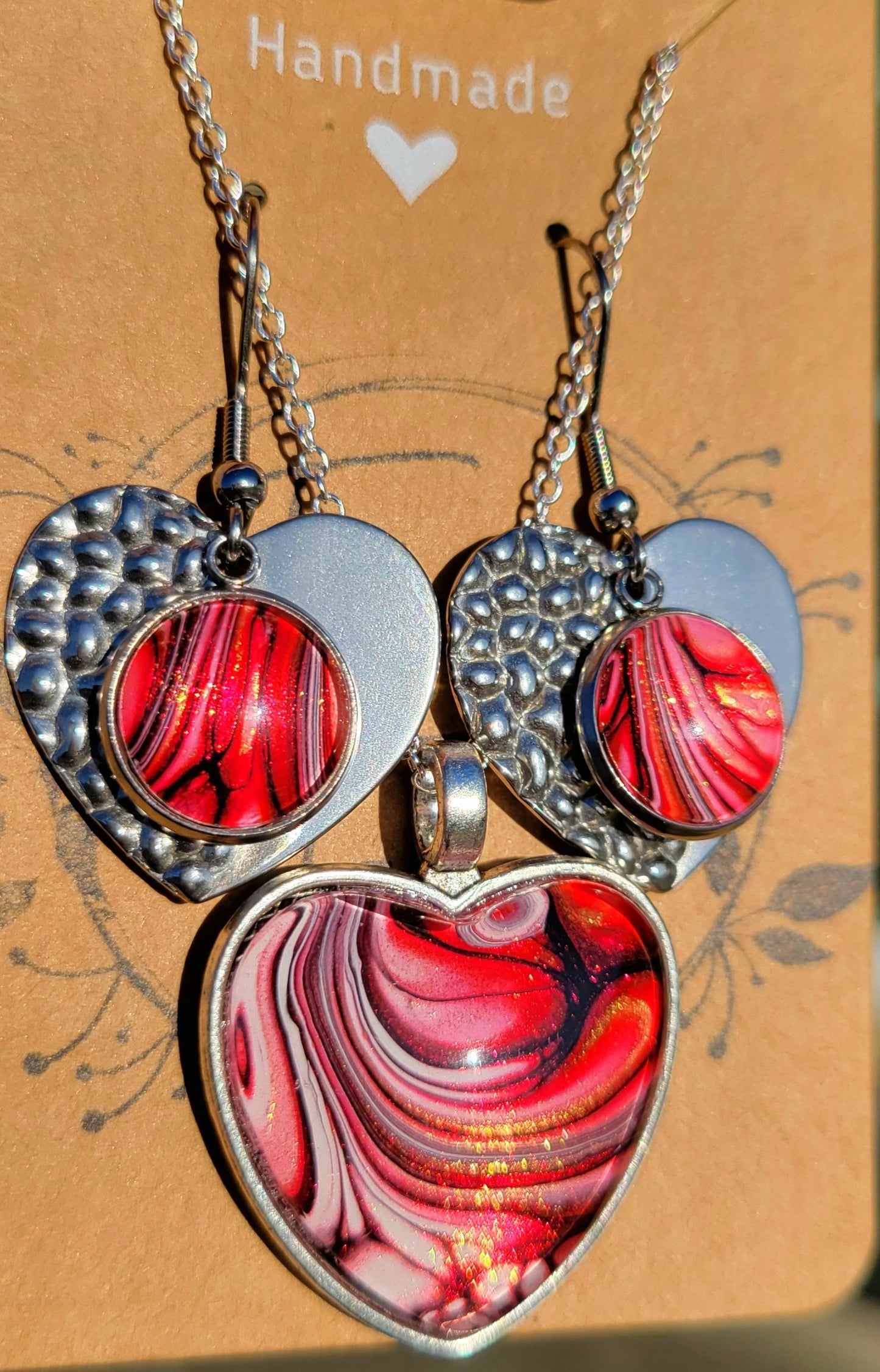 Handmade Fluid Art Earring and Necklace Set