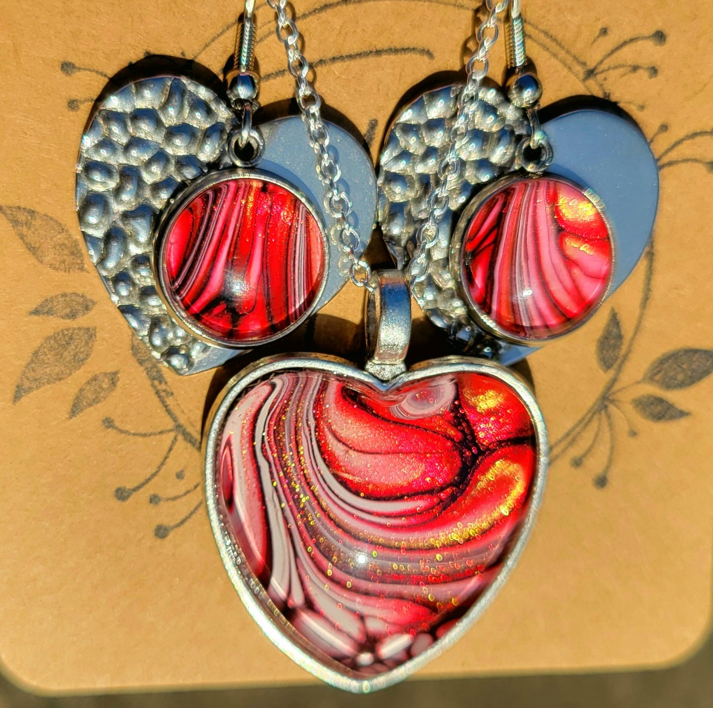 Handmade Fluid Art Earring and Necklace Set