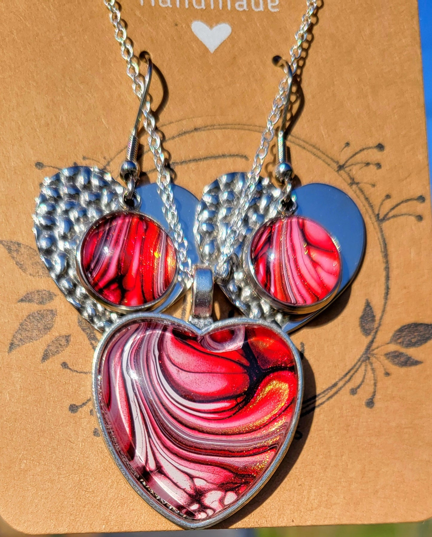 Handmade Fluid Art Earring and Necklace Set