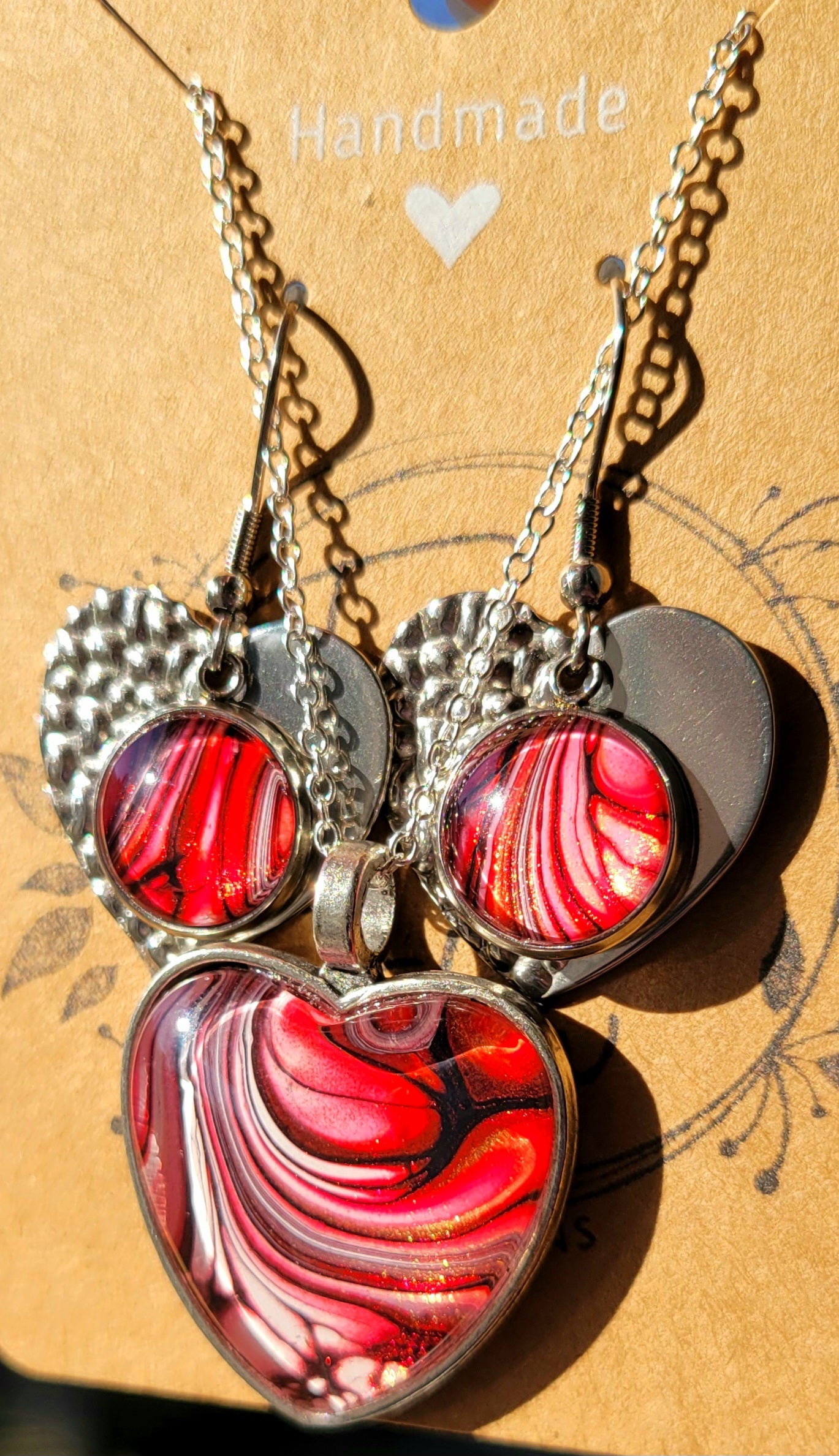 Handmade Fluid Art Earring and Necklace Set