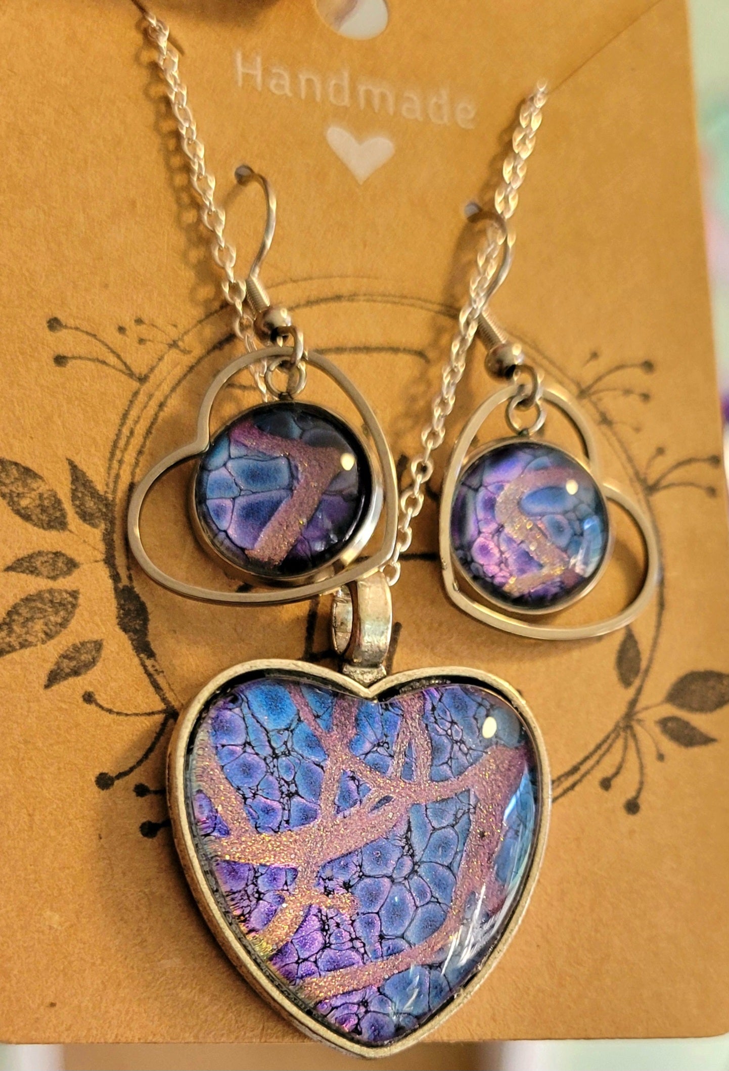 Handmade Fluid Art Earring and Necklace Set