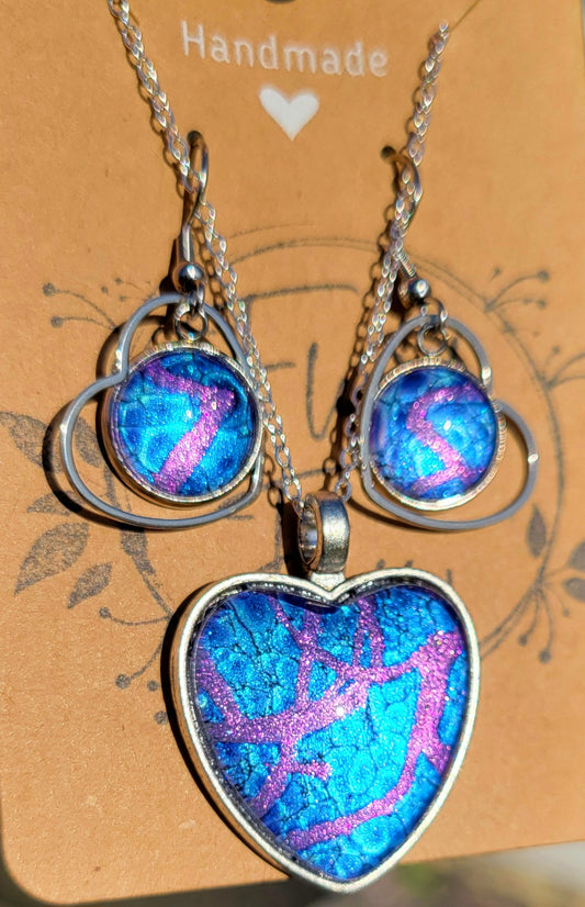 Handmade Fluid Art Earring and Necklace Set