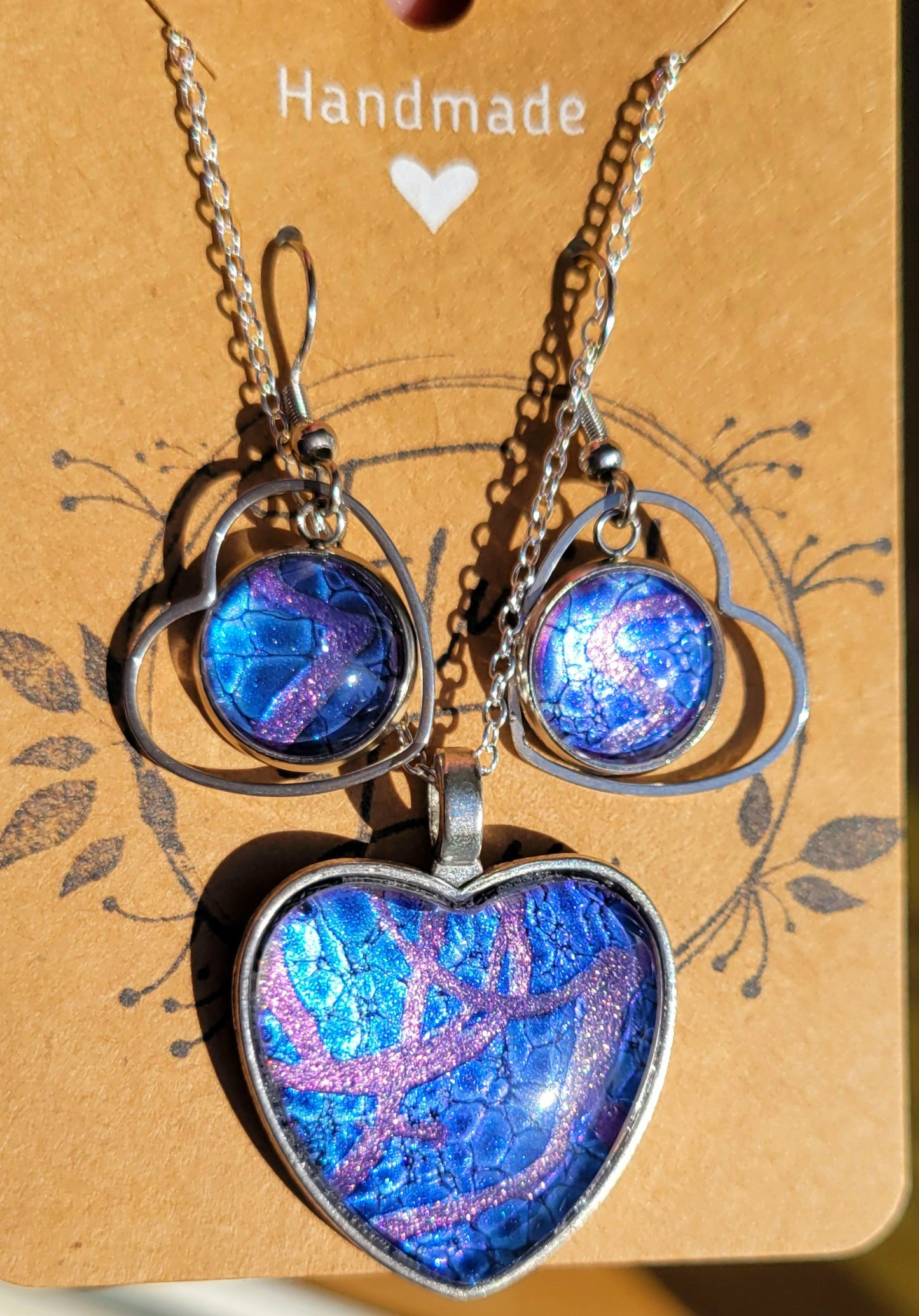 Handmade Fluid Art Earring and Necklace Set