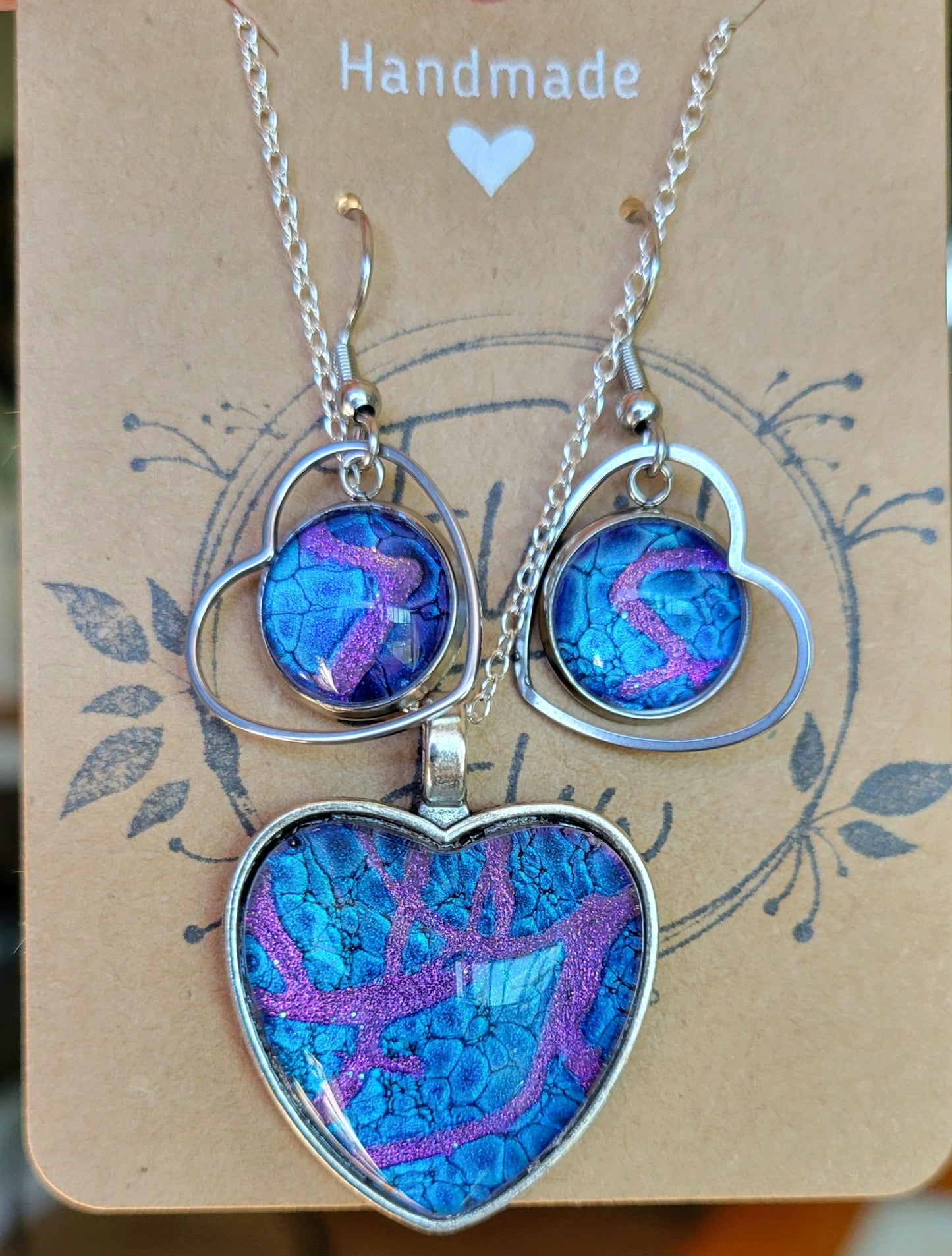 Handmade Fluid Art Earring and Necklace Set