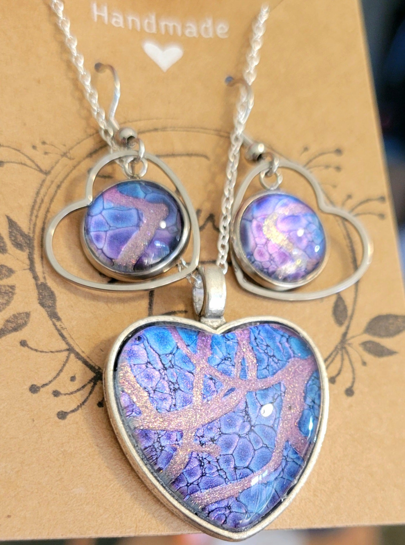 Handmade Fluid Art Earring and Necklace Set