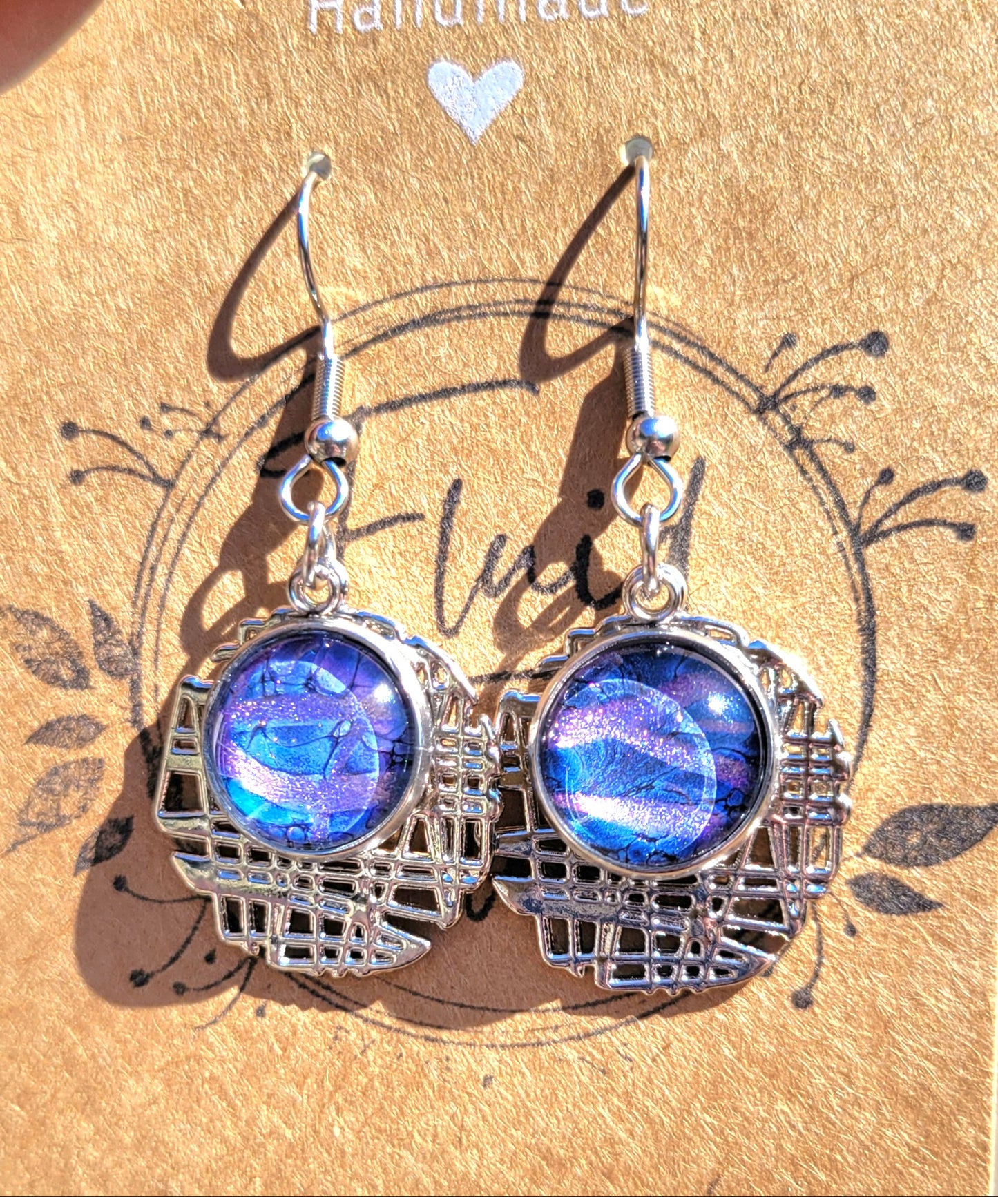 Handmade Colorshifting Silver Decorative Hook Earrings