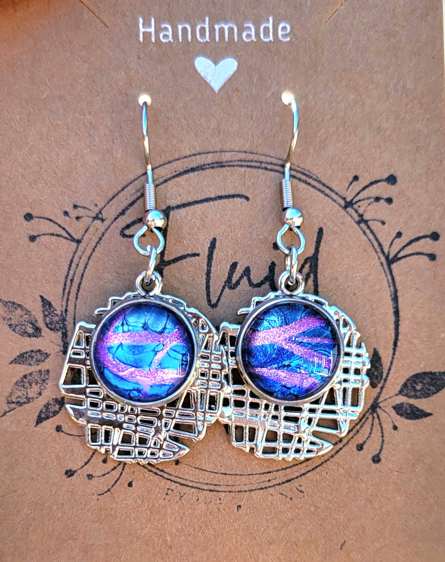 Handmade Colorshifting Silver Decorative Hook Earrings