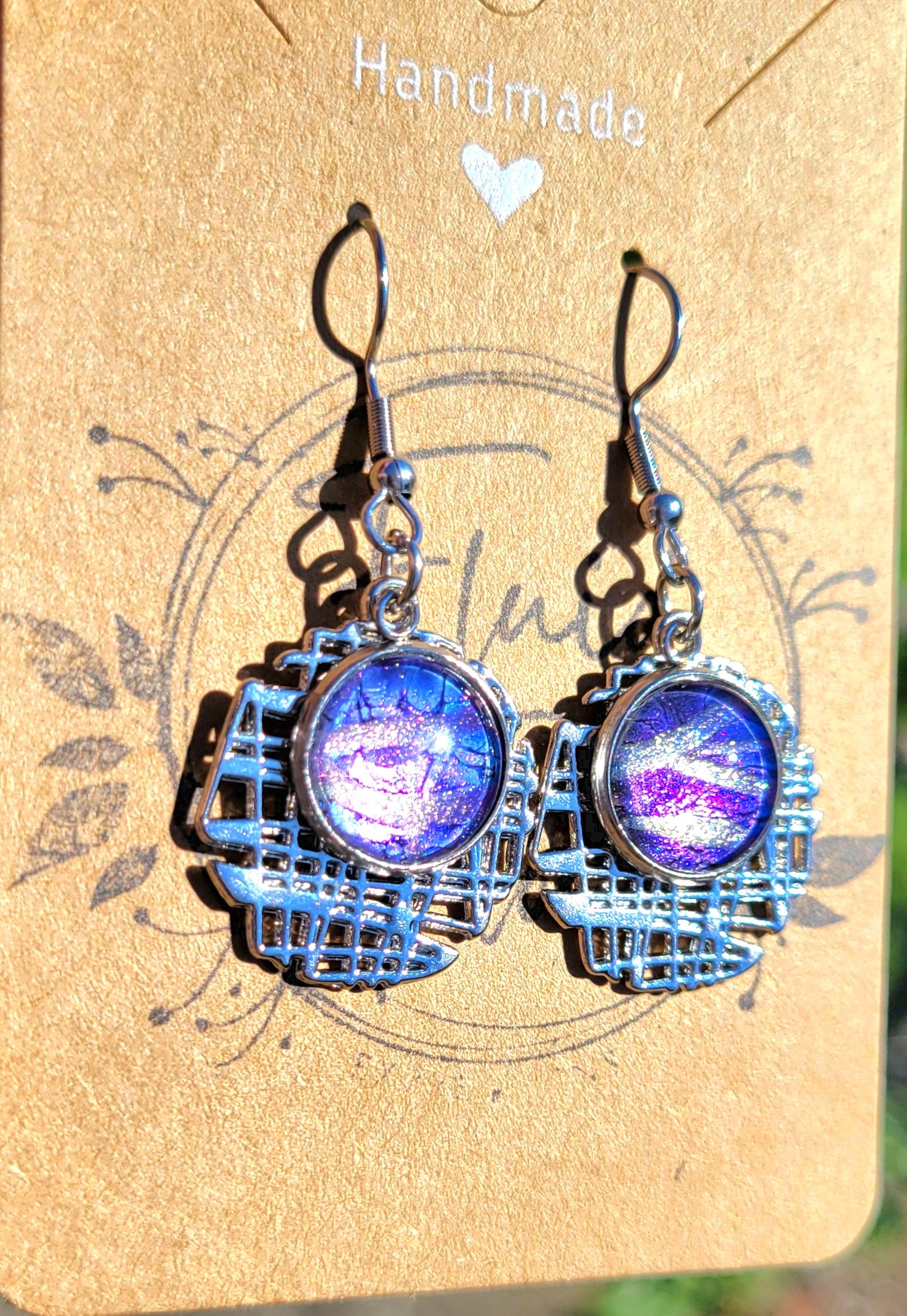 Handmade Colorshifting Silver Decorative Hook Earrings