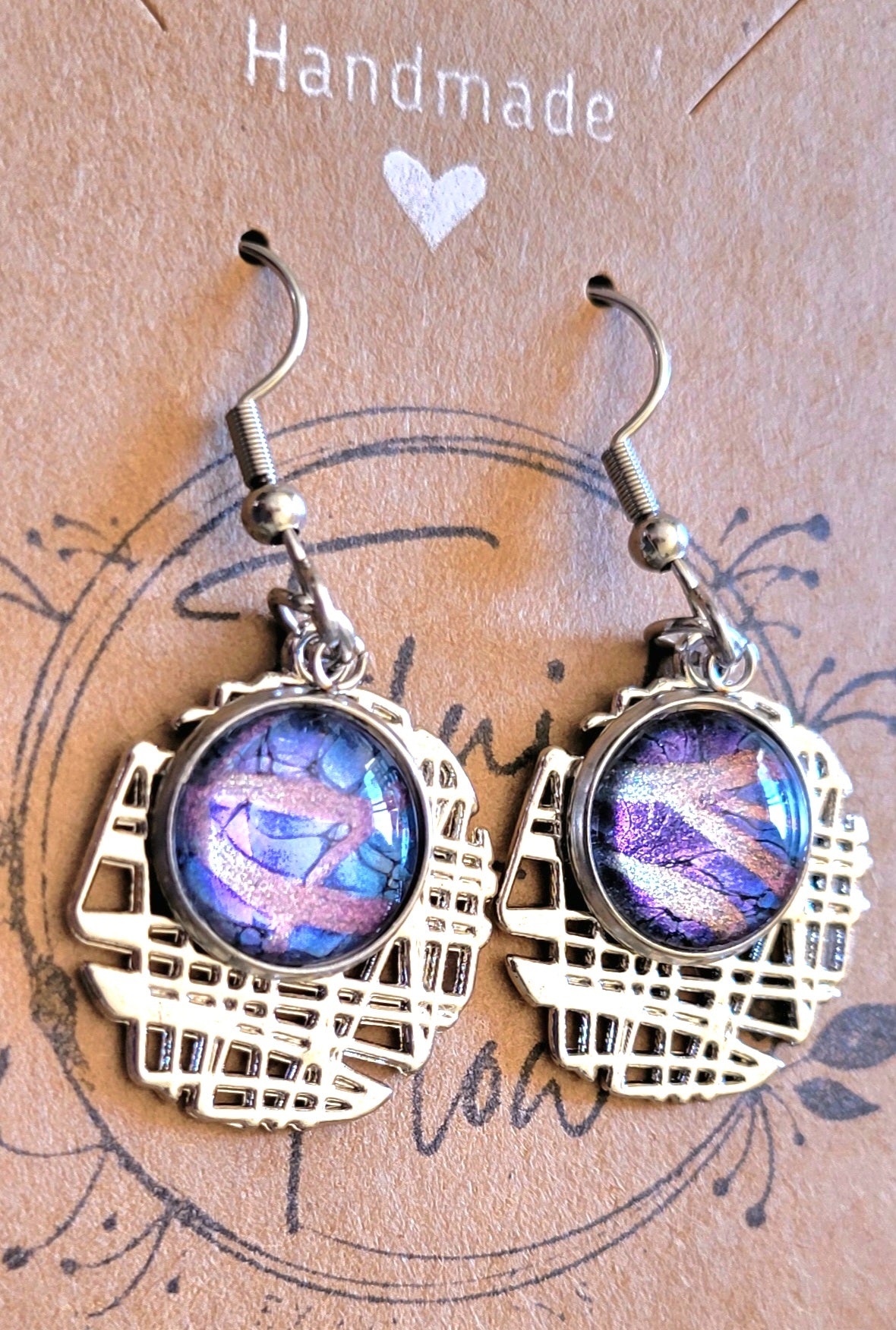 Handmade Colorshifting Silver Decorative Hook Earrings