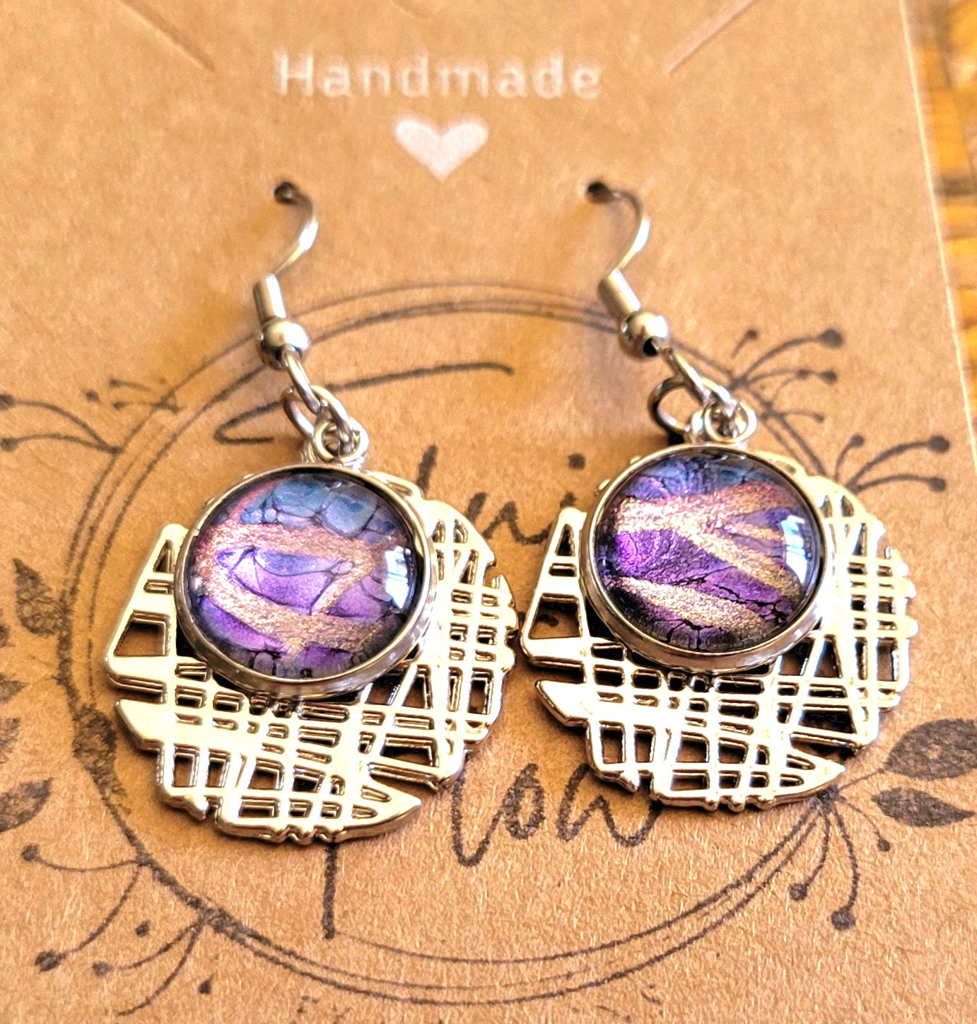 Handmade Colorshifting Silver Decorative Hook Earrings