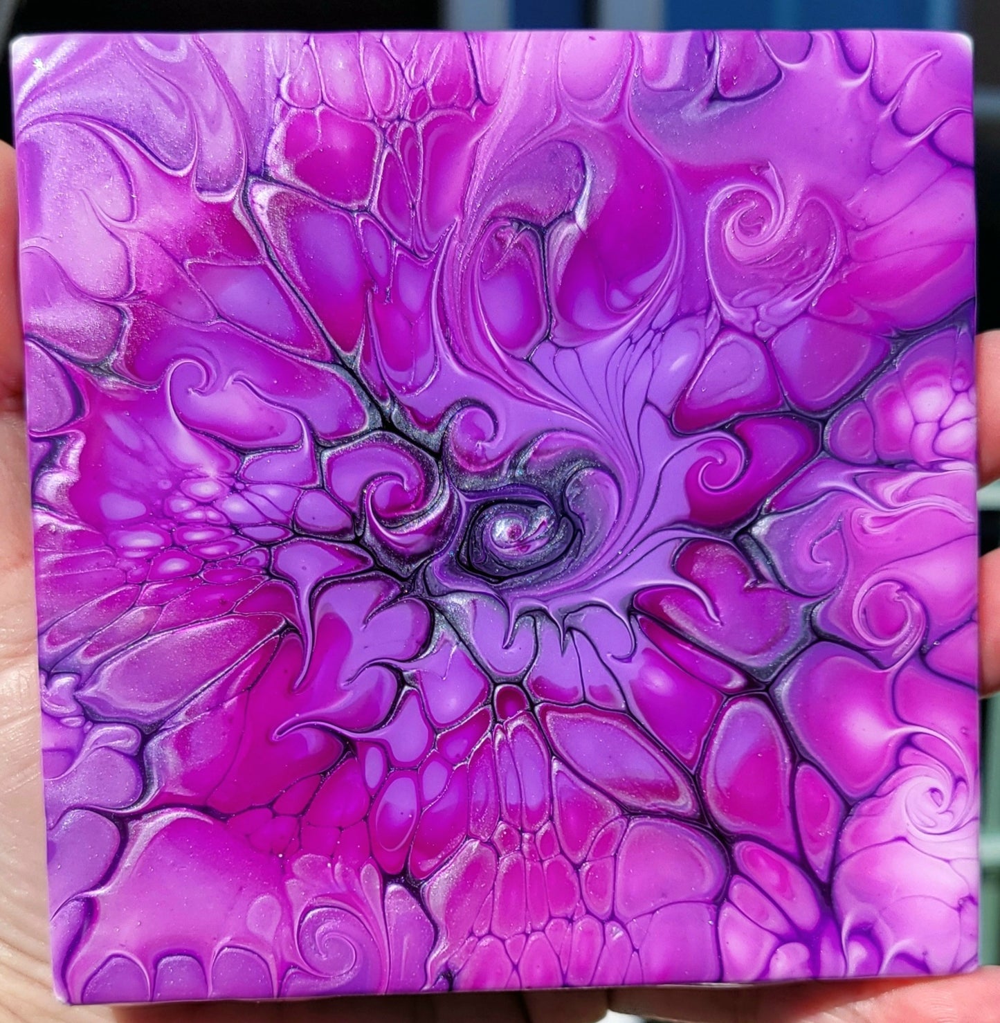 Fluid Art Bloom on a 4.25 inch Tile/Coaster with Cork Bottom