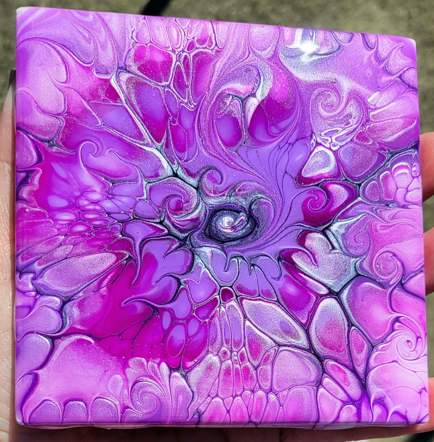 Fluid Art Bloom on a 4.25 inch Tile/Coaster with Cork Bottom