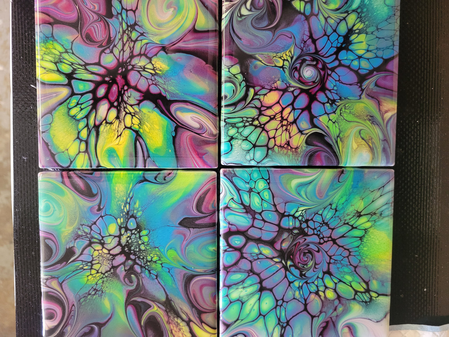 Handmade Fluid Art Tile Coasters Set of 8