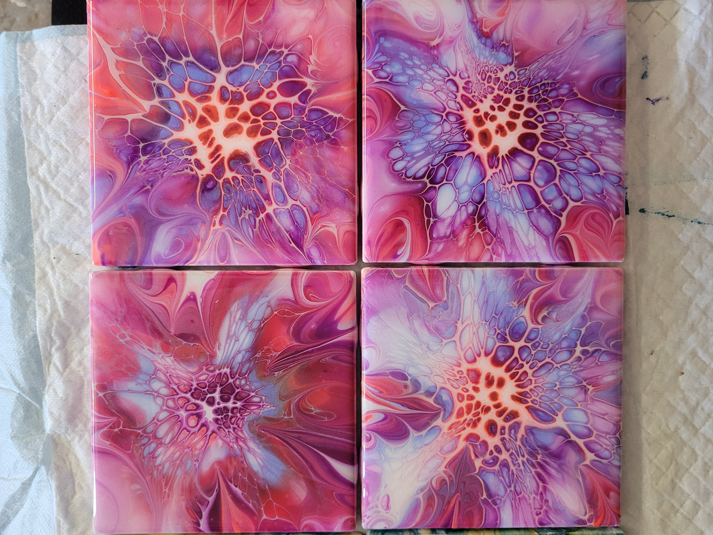 Handmade Fluid Art Tile Coasters Set of 8