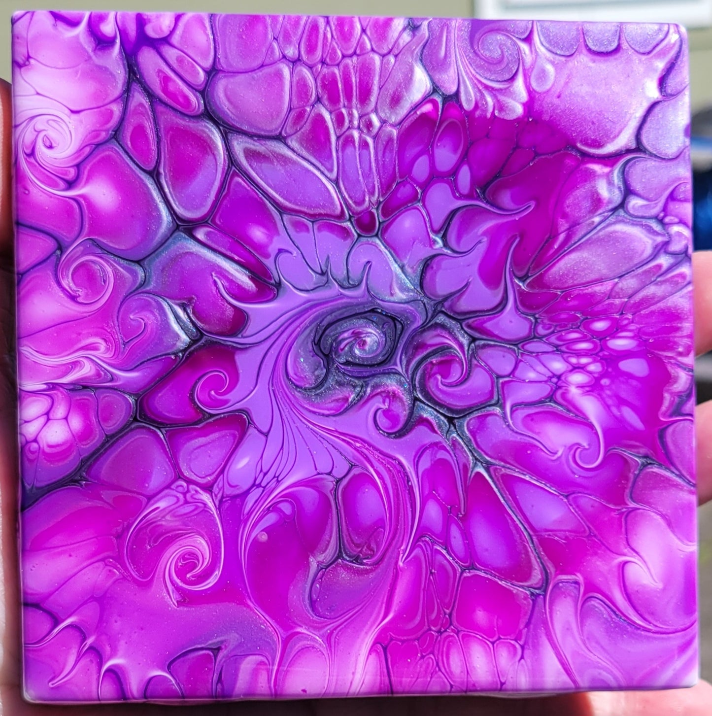 Fluid Art Bloom on a 4.25 inch Tile/Coaster with Cork Bottom