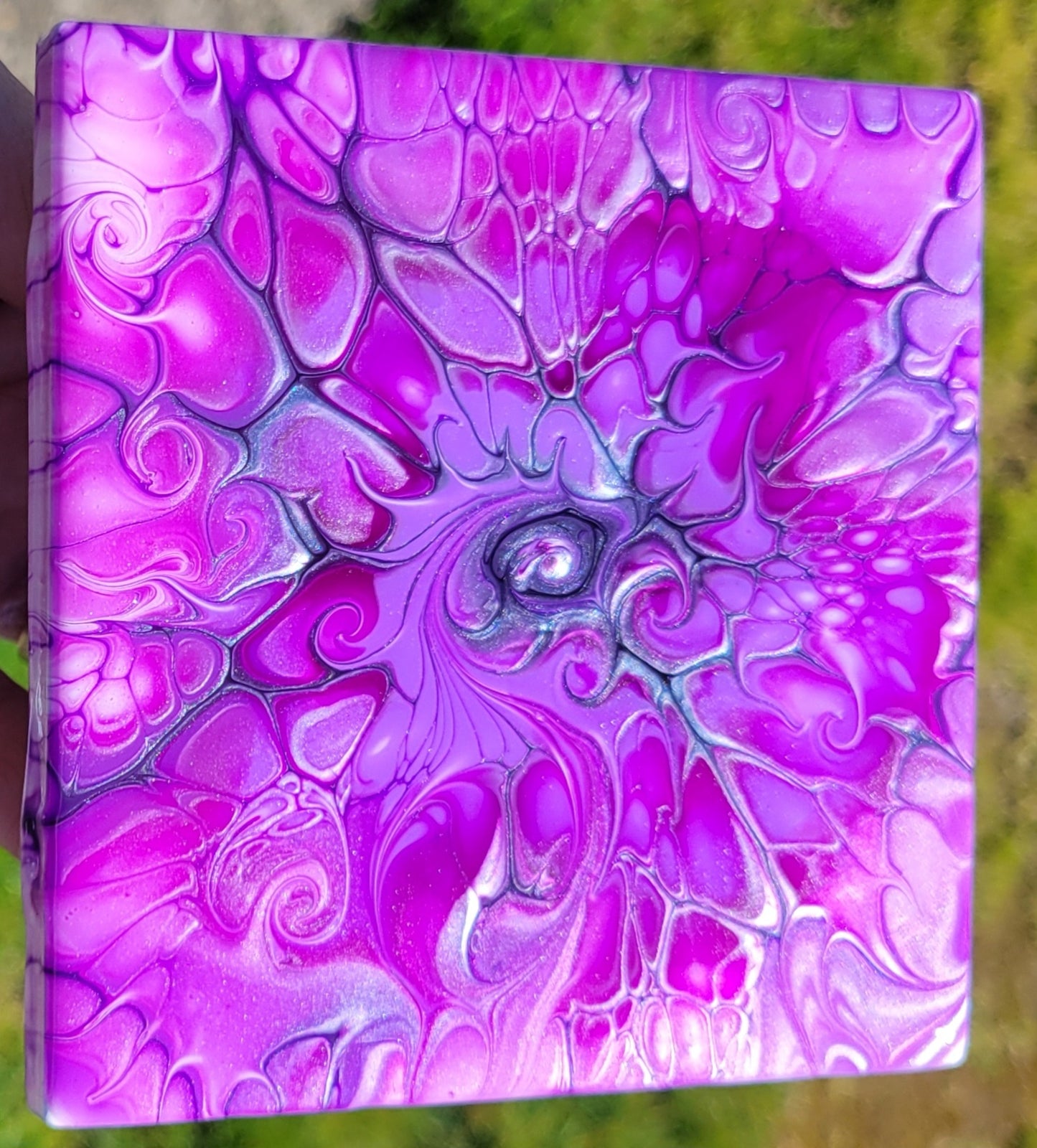 Fluid Art Bloom on a 4.25 inch Tile/Coaster with Cork Bottom