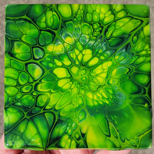 Fluid Art Bloom on a 4.25 inch Tile/Coaster with Cork Bottom