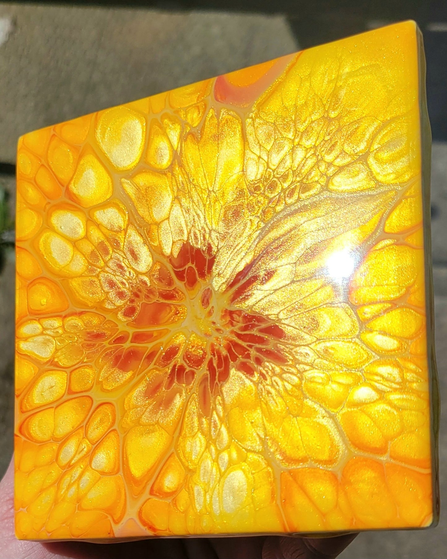 Fluid Art Bloom on a 4.25 inch Tile/Coaster with Cork Bottom