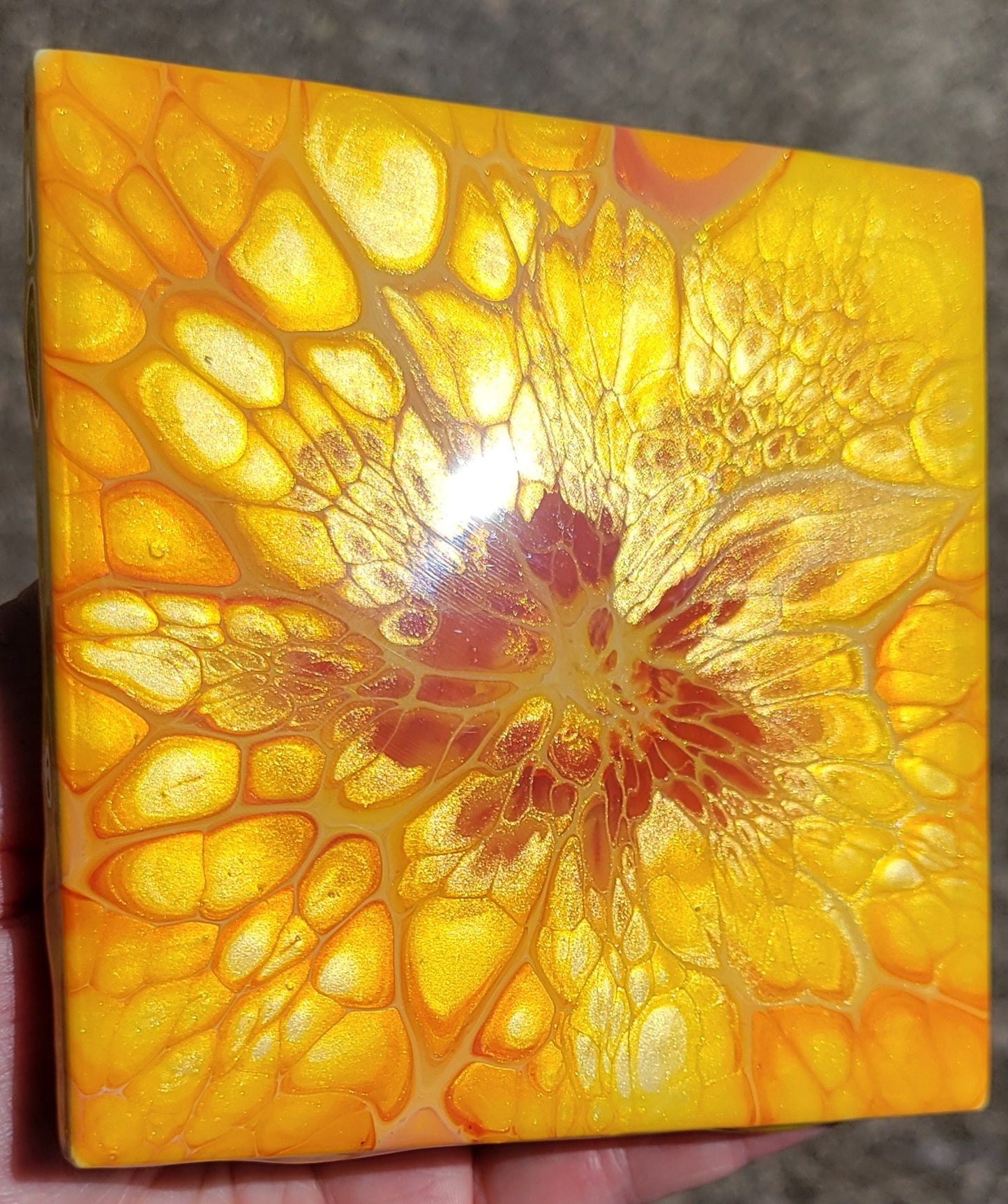 Fluid Art Bloom on a 4.25 inch Tile/Coaster with Cork Bottom